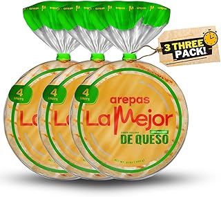 Arepas La Mejor Colombian Arepas Rellena De Queso Stuffed with Authentic Colombian Food Gluten Free Snacks Perfect for Breakfast Side Dishes with Delicious Melted Cheese Filling (3 Pack (4 Units))