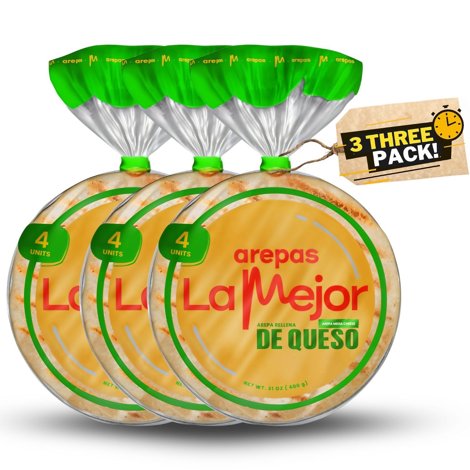 LA MEJOR Stuffed Colombian Arepas with Melty Cheese Filling 3 Pack (12 Units) | Authentic Latin Corn Patties | Gluten-Free, Artisanal Small Batches, Vacuum Sealed