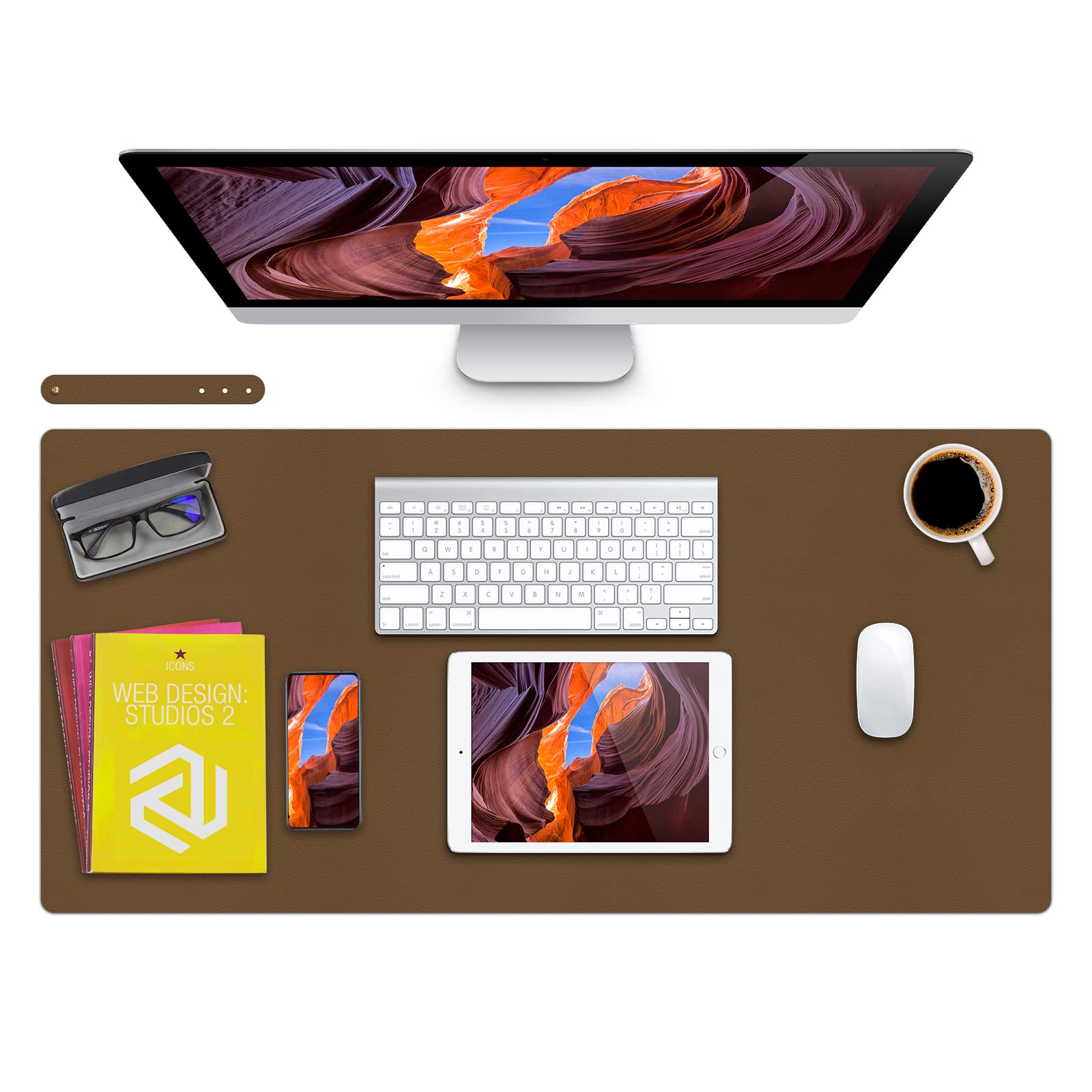 Photo 1 of HOTTYAO Leather Desk Pad,Mouse Pad for Desktop,Non-Slip PU Leather Desk Blotter Desk Mat,Waterproof Desk Writing Pad for Office and Home(Deep Tan L 35.4" x 17") 35.4" x 17" Deep Tan