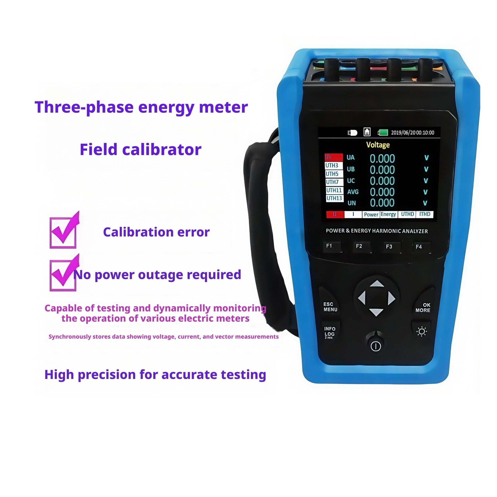 Analizador de Calidad de energía Analizador de Calidad energía ME440 Instrumento Prueba Red eléctrica portátil: Voltaje, Corriente, Potencia, trifásica(Black Waterproof Box)