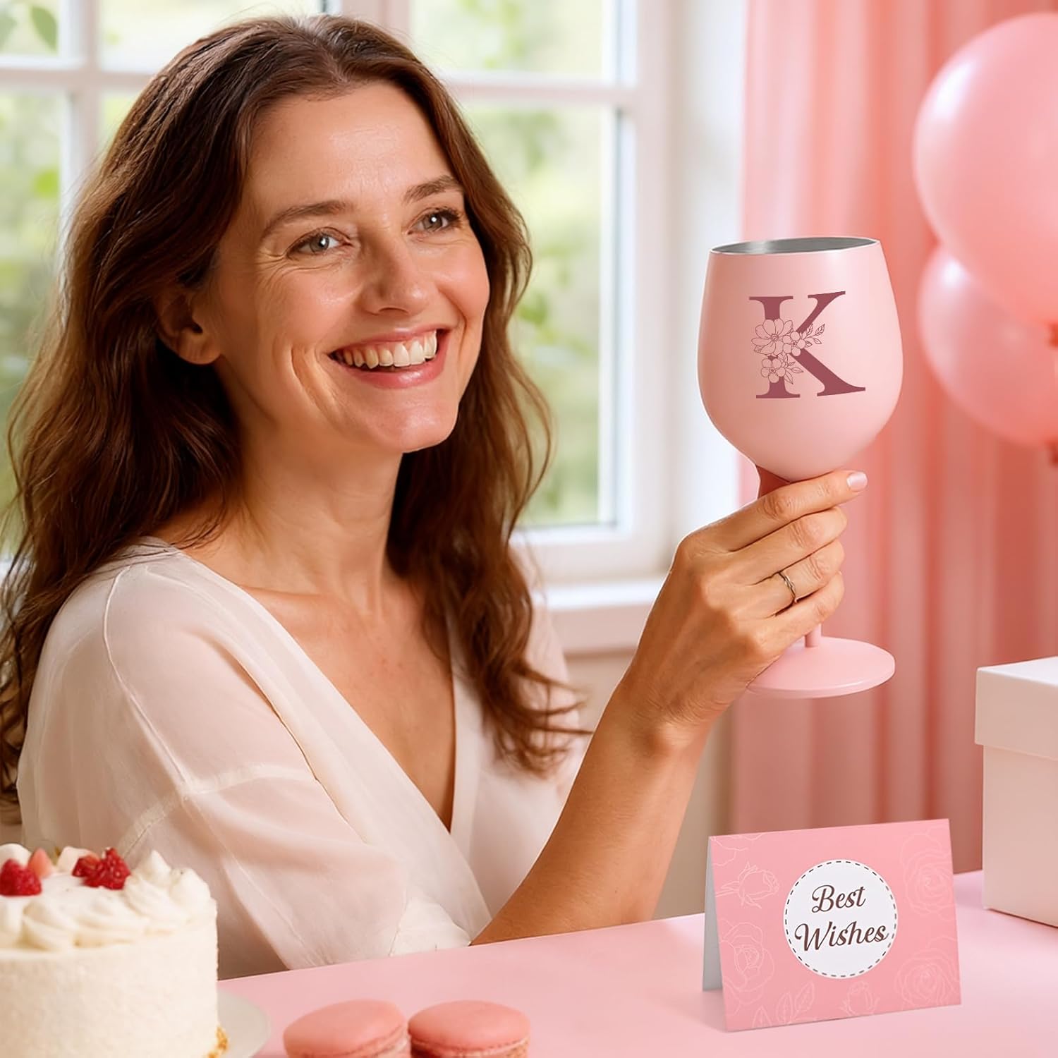 Lifecapido Personalized Gifts for Women, K Initial Gift Stainless Steel Custom Wine Glasses with Wine Bag and Card, Initial Birthday Christmas Monogrammed Gifts for Women - Image 6