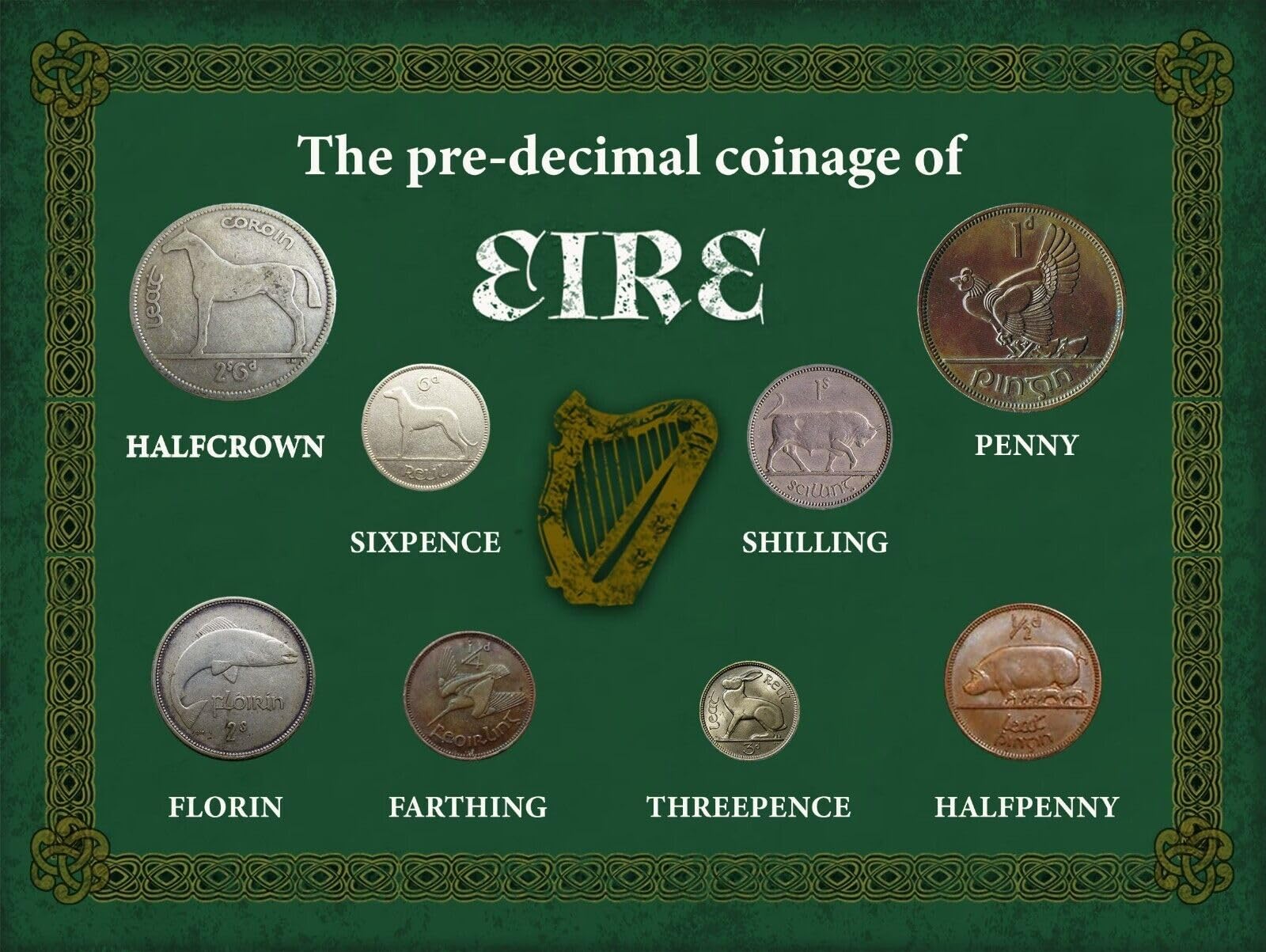 Rusty Apples Silver Grain Ireland Eire Irish Vintage Pre-Decimal 1928-1968 Coin Metal Display Set.