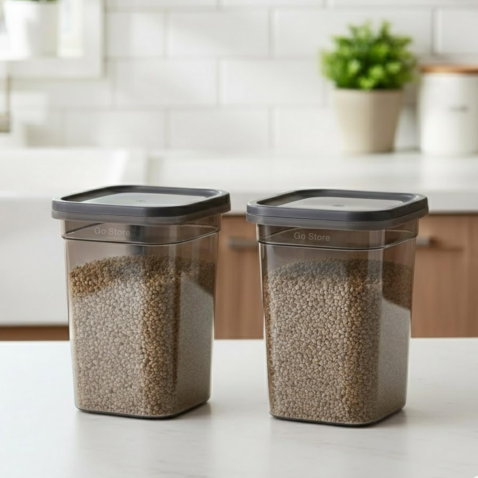 GO STORE Set of 2 Storage Containers, Kitchen Storage Box for Pulses, Cereals, Grains, Dry Fruits, Pantry Organization, Kitchen Accessories Items for Home, Food Grade (1000 ML)