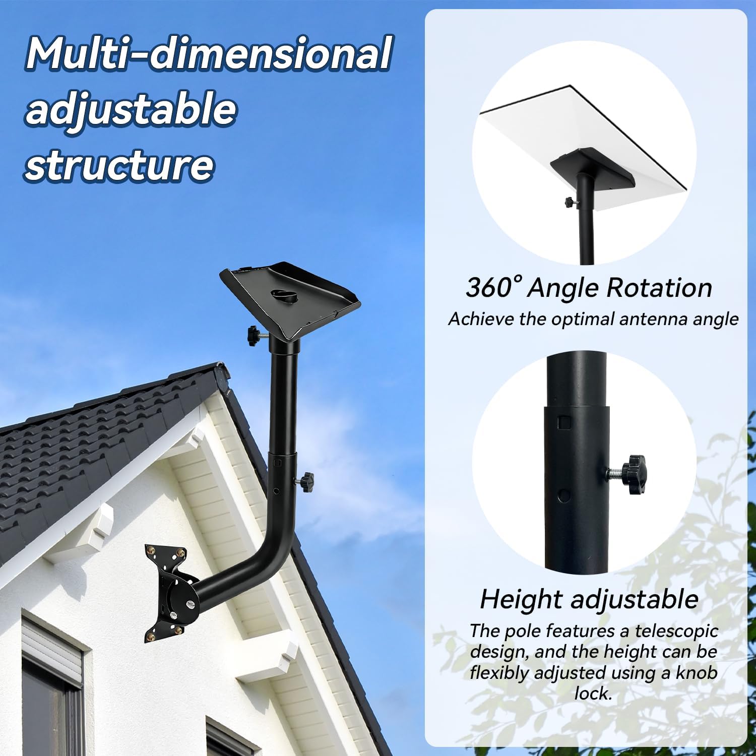 Star Link Mount Gen 3, Adjustable Star Link Wall Mount with Telescoping Support Arm, Compatible with V3 Star Link Standard Dish for Concrete Walls and Wood Walls, Black