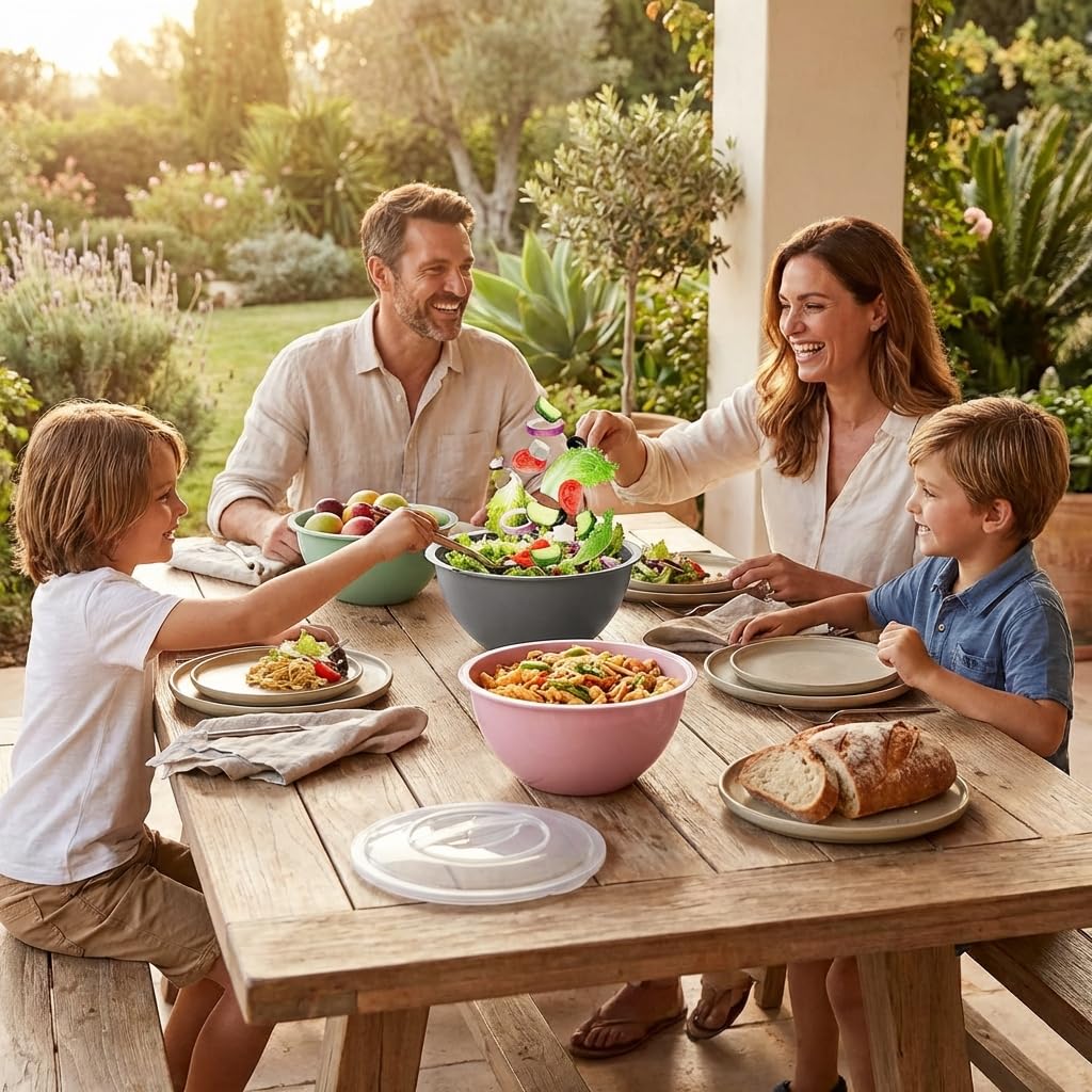 2friends Salatschüssel mit Deckel 3er Set Rührschüssel 5L, lebensmittelechter BPA-freier Kunststoff, Größe Schüssel mit Deckel Made in EU; Ø28cm Durchmesser,