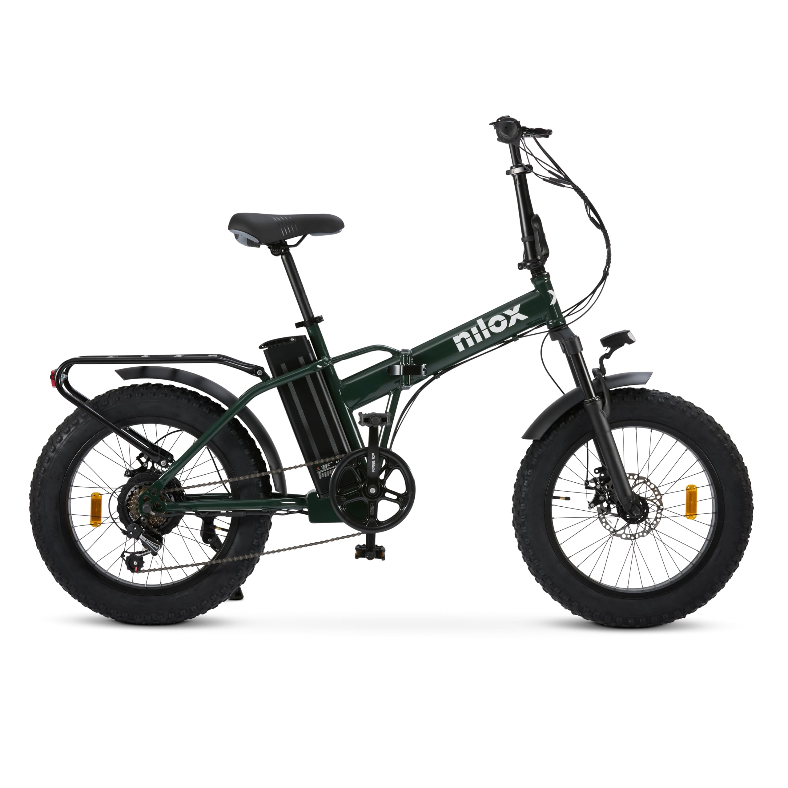 Nilox, Ebike X8 Pro, Bici Elettrica Pieghevole, Fino a 70 km di Autonomia, Fino a 25 km/h, Motore 36V/250W e Batteria Removibile, Ruote 20”, Cambio Shimano 6 Velocità, Freni a Disco, Green