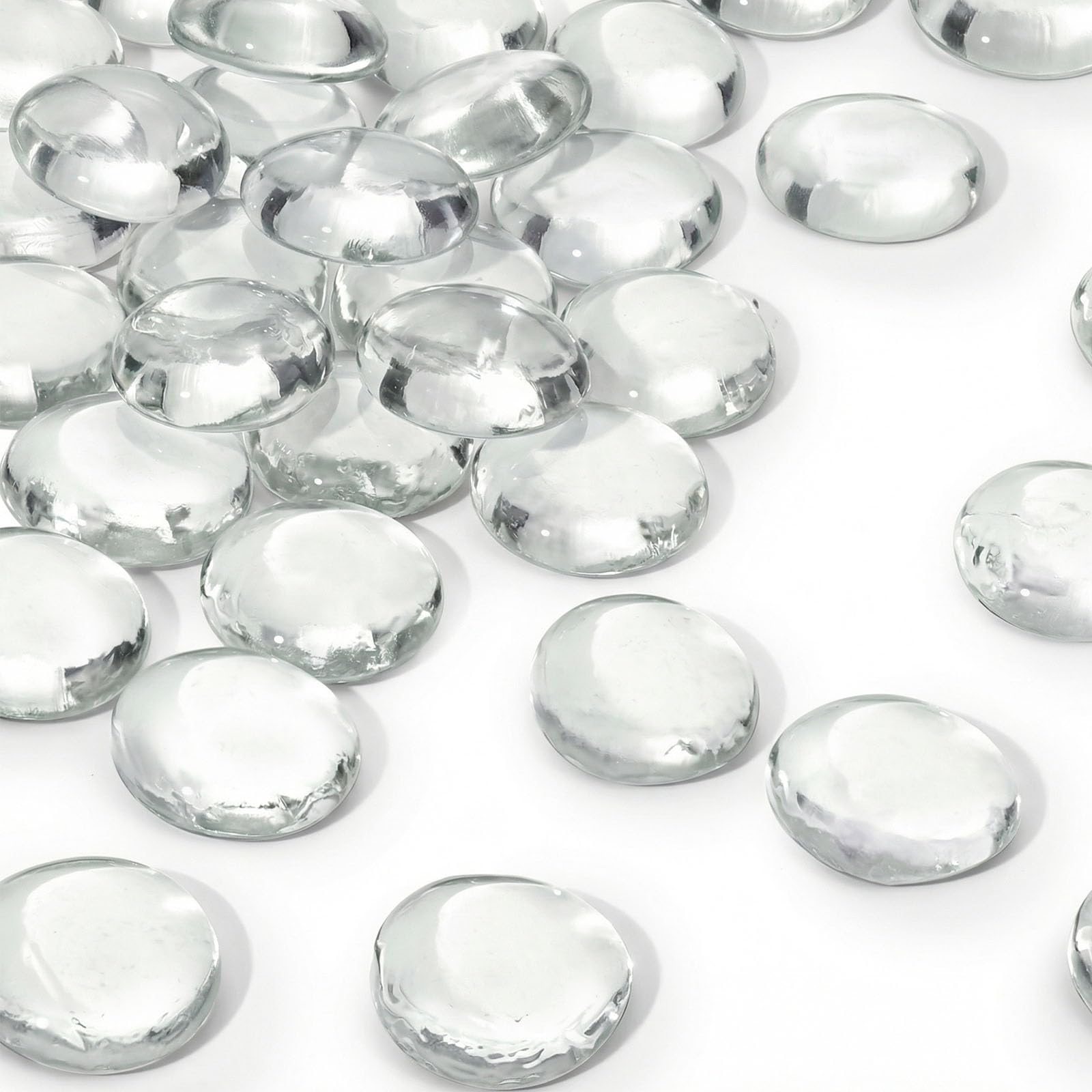 Photo 1 of DomeStar 1LB Flat Glass Marbles, 28-30 PCS Large Glass Beads Transparent Decorative Pebbles Clear Gemstone for Crafts Vase Fillers Fish Tank Aquarium DIY (1.2"-1.4")