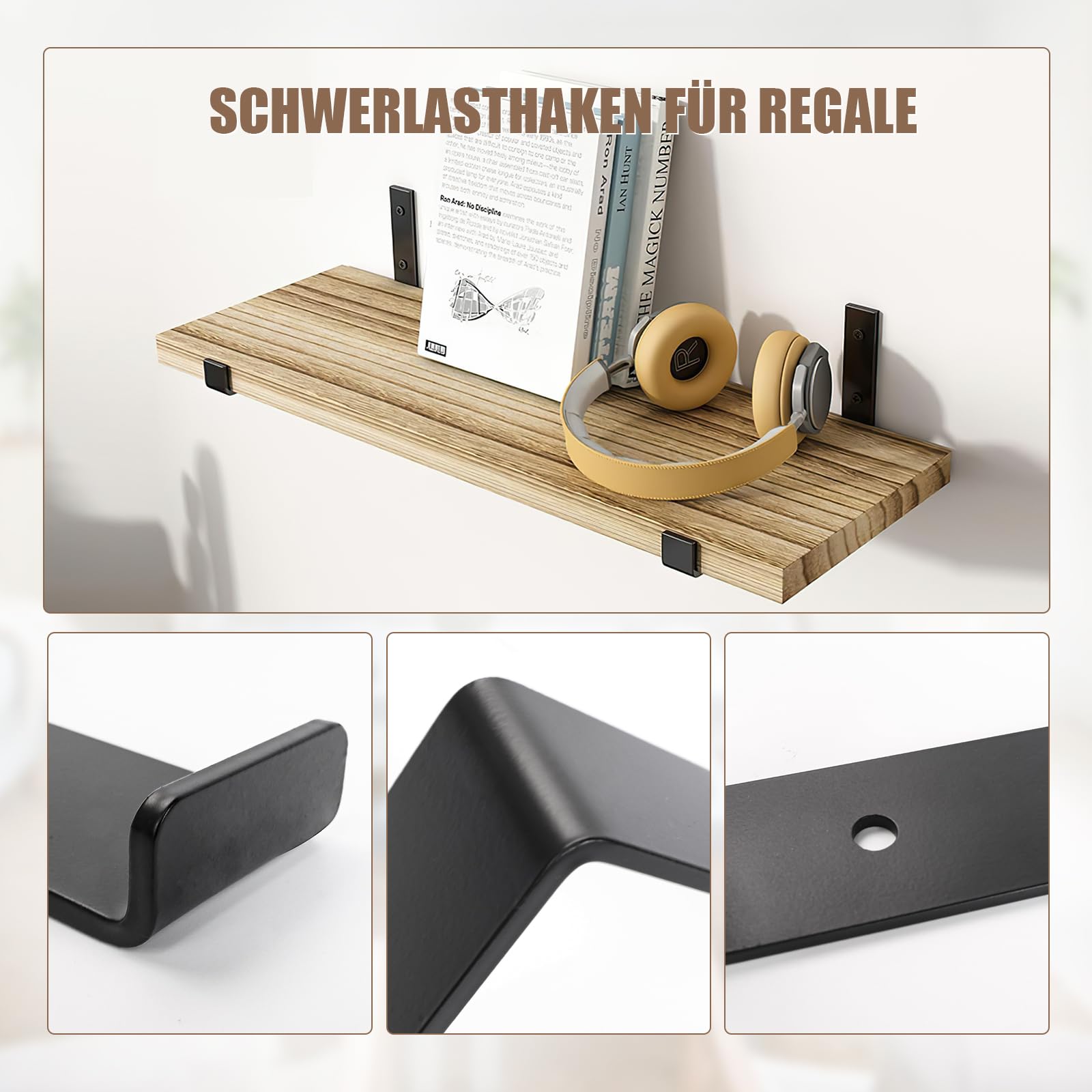 Soporte para estanterías de 20 cm, 4 unidades, color negro, forma de L, ángulo de carga pesada de 90 grados, estante industrial, soporte de pared