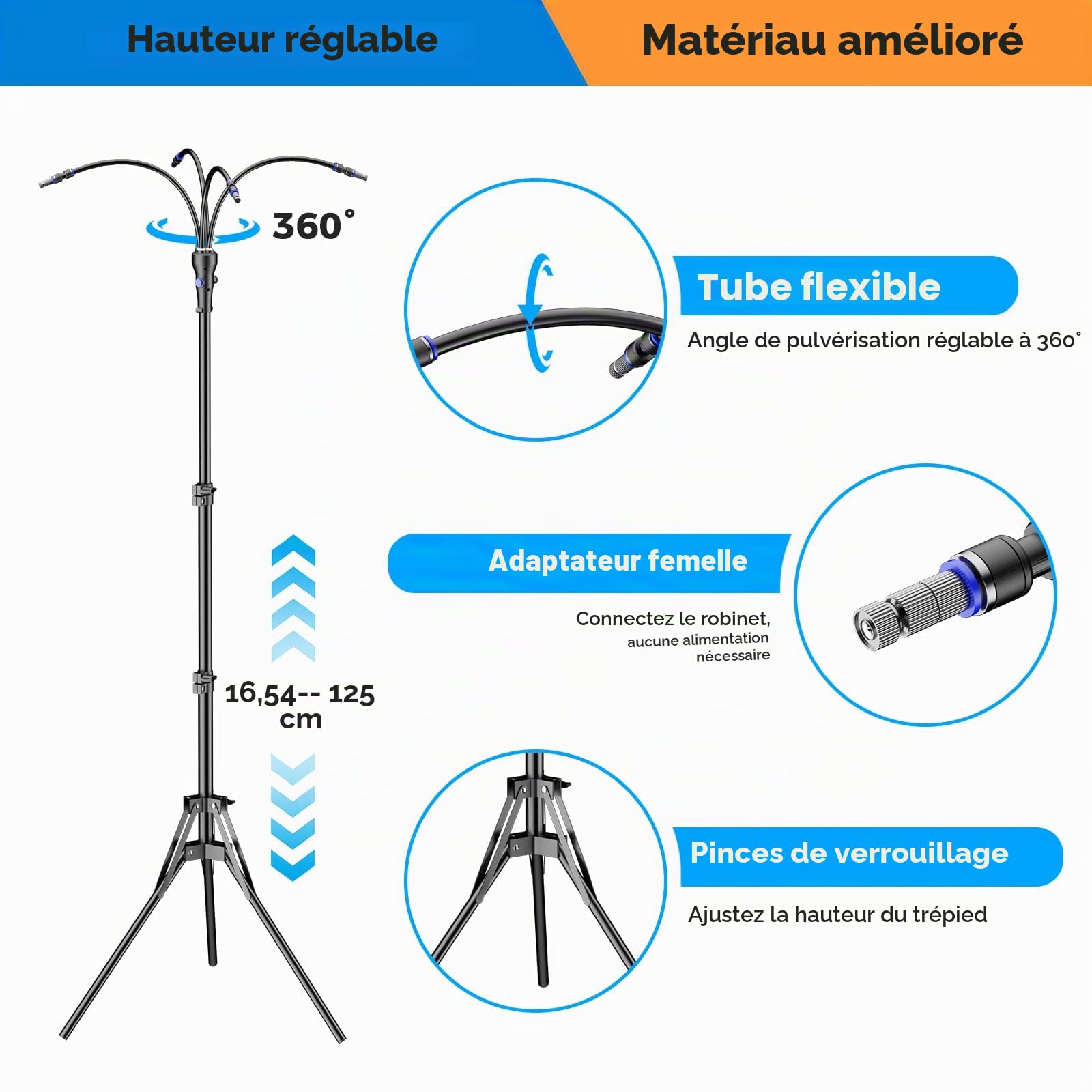 Système de brumisation portable avec seau roulant de 15 L, brumisateur debout alimenté par batterie 10 000 mAh pour terrasse extérieure, réglable en hauteur, ensemble de refroidissement mobile pour
