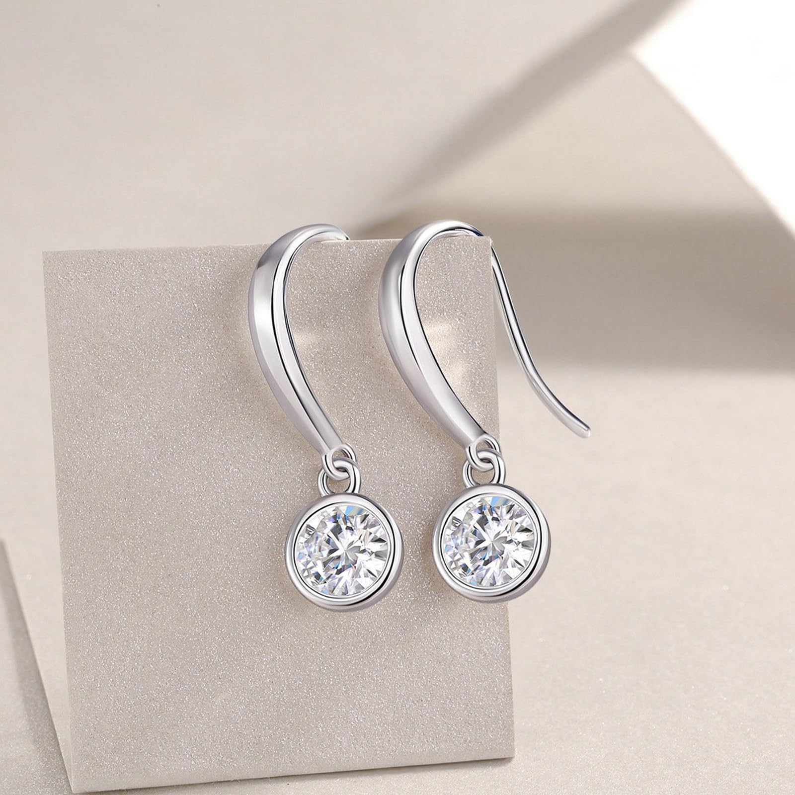 Orecchini da donna in oro 9/14/18 carati, 0,5 carati, rotondi in moissanite, con gancio francese, vero oro