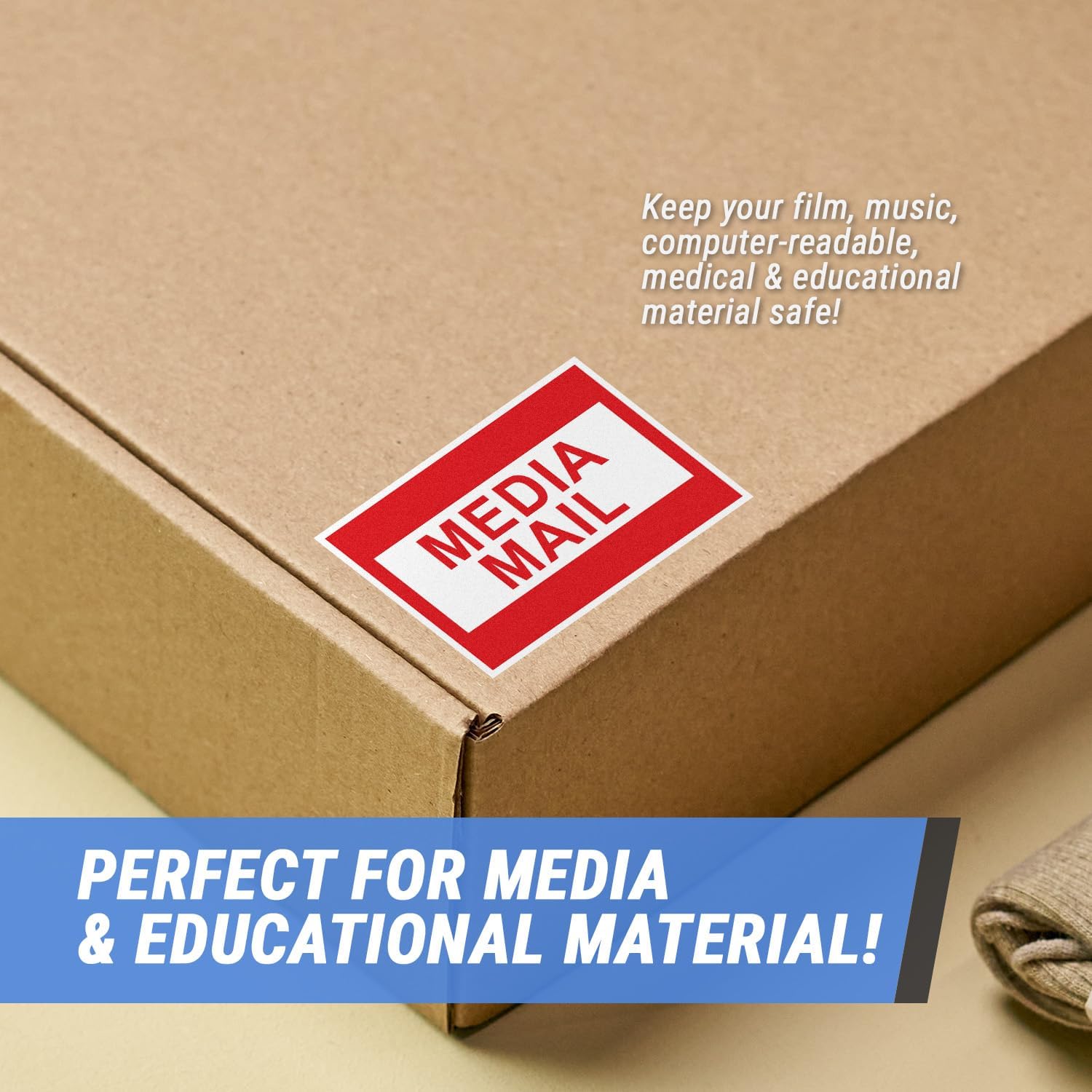 1200 Labels, 4 Packs - Media Mail Stickers (3 x 2 inch) Media Mail (Red/White) Shipping Labels for Mailing Carriers