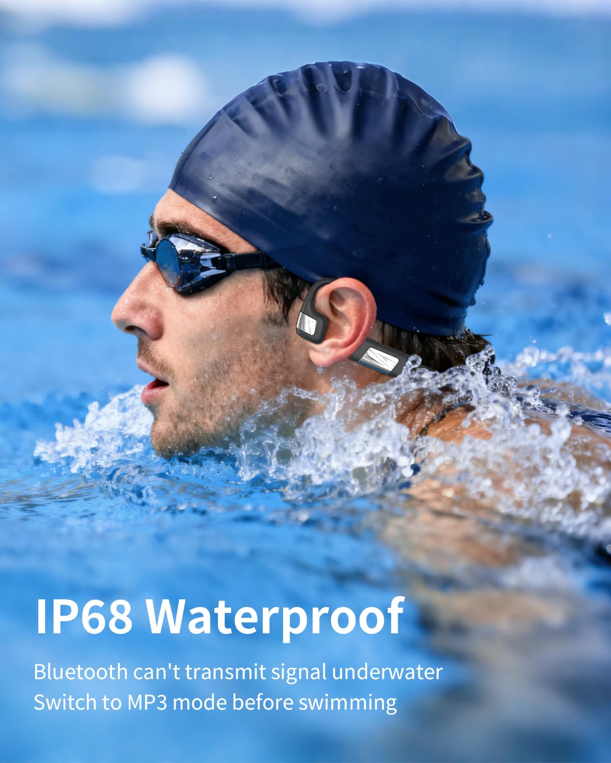MONODEAL Cuffie Conduzione Ossea Bluetooth 5.4 Subacquee per Piscina IP68 Impermeabile Auricolari MP3 Subacqueo 8G Auricolari Sport per Nuoto, Corsa