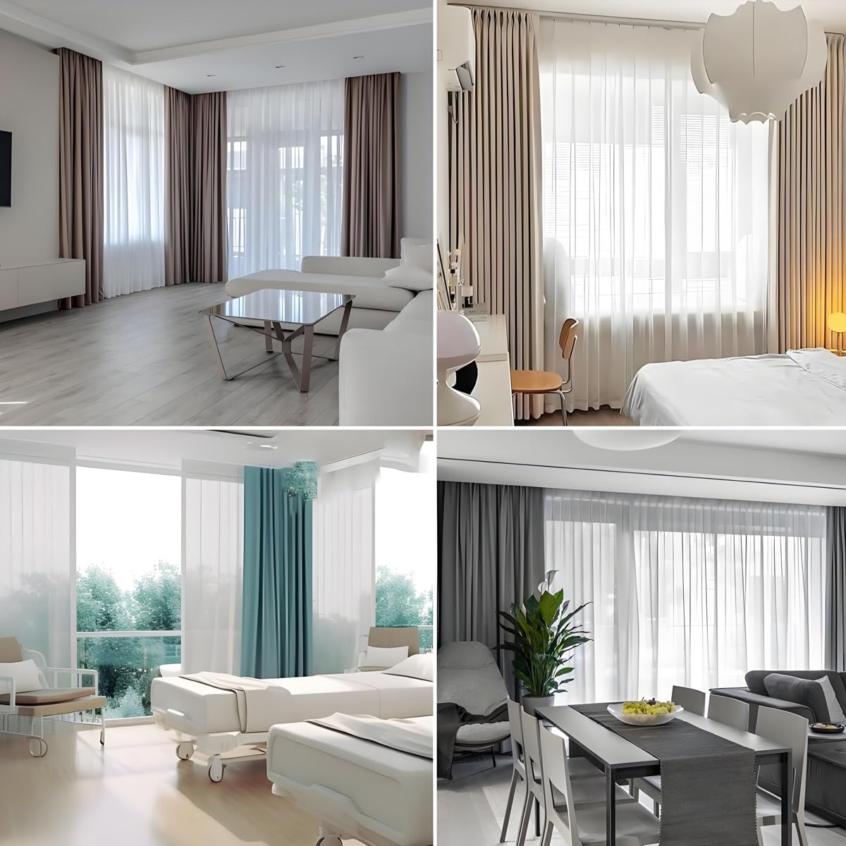 2-läufige Gardinenschiene Deckenmontage - Aluminium Vorhangschiene Weiß