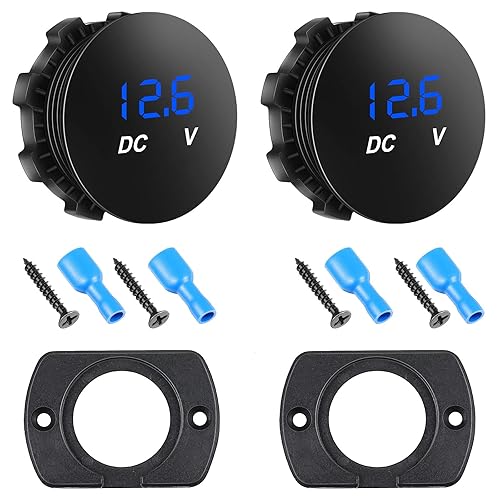 Miniatura 8 de 2 voltímetros de coche CC de 12 a 24 V mini pantalla digital medidor de voltaje impermeable medidor de voltaje redondo brillante voltímetro con Rojo