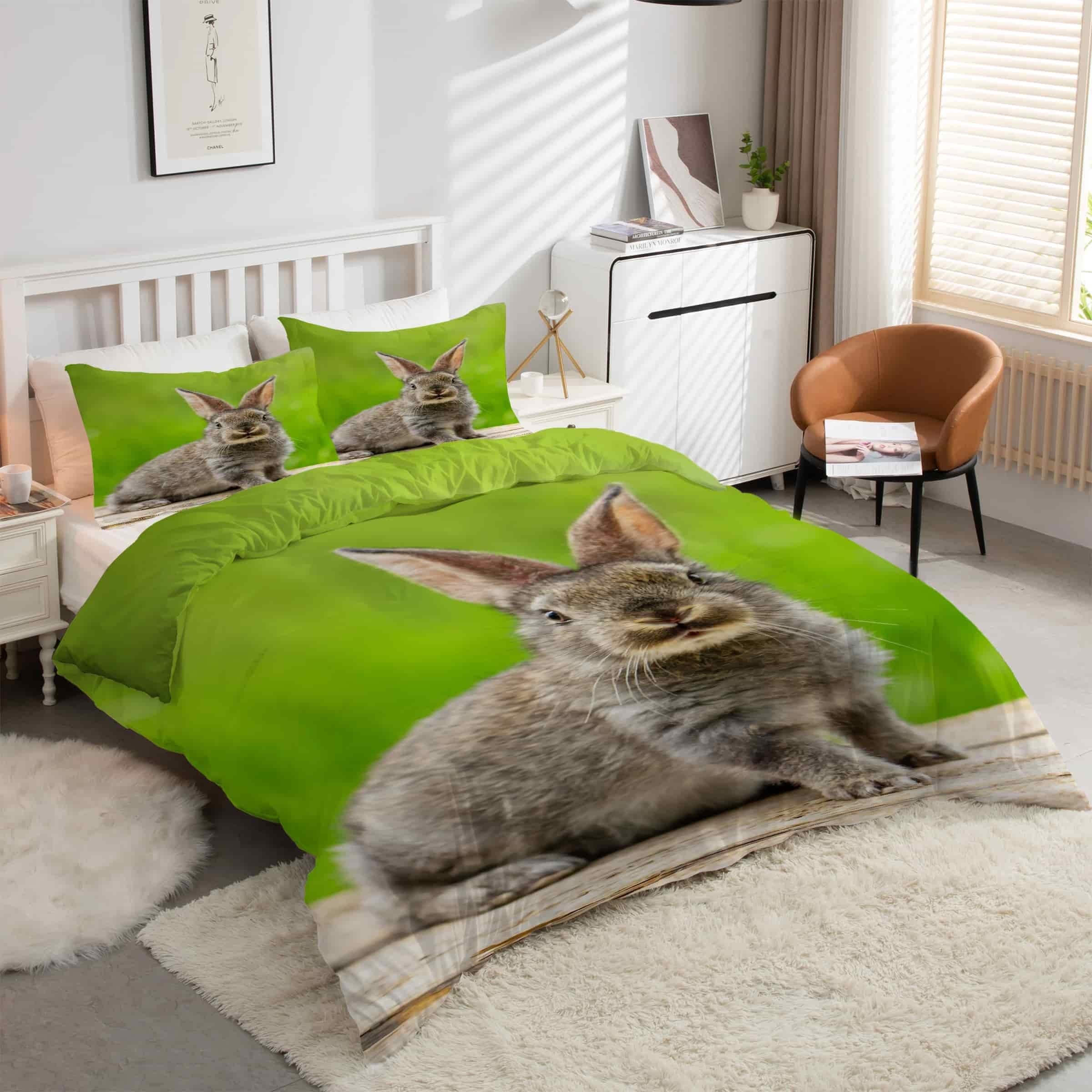 Parure de lit 90x190 lapin sauvage avec housse de couette en microfibre kK4520