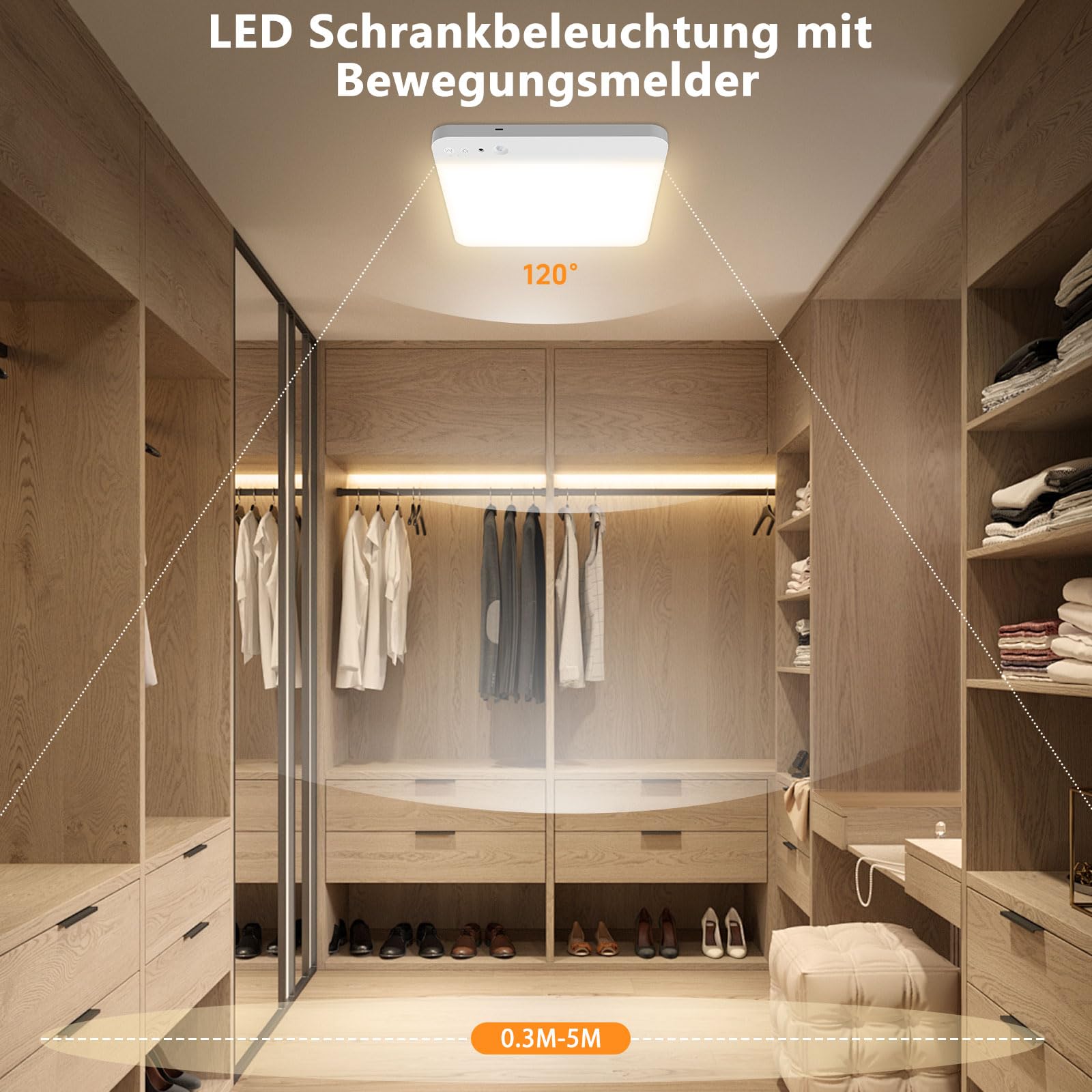 Toowell lámpara de batería con detector de movimiento lámpara de techo Baño con batería,1 pieza