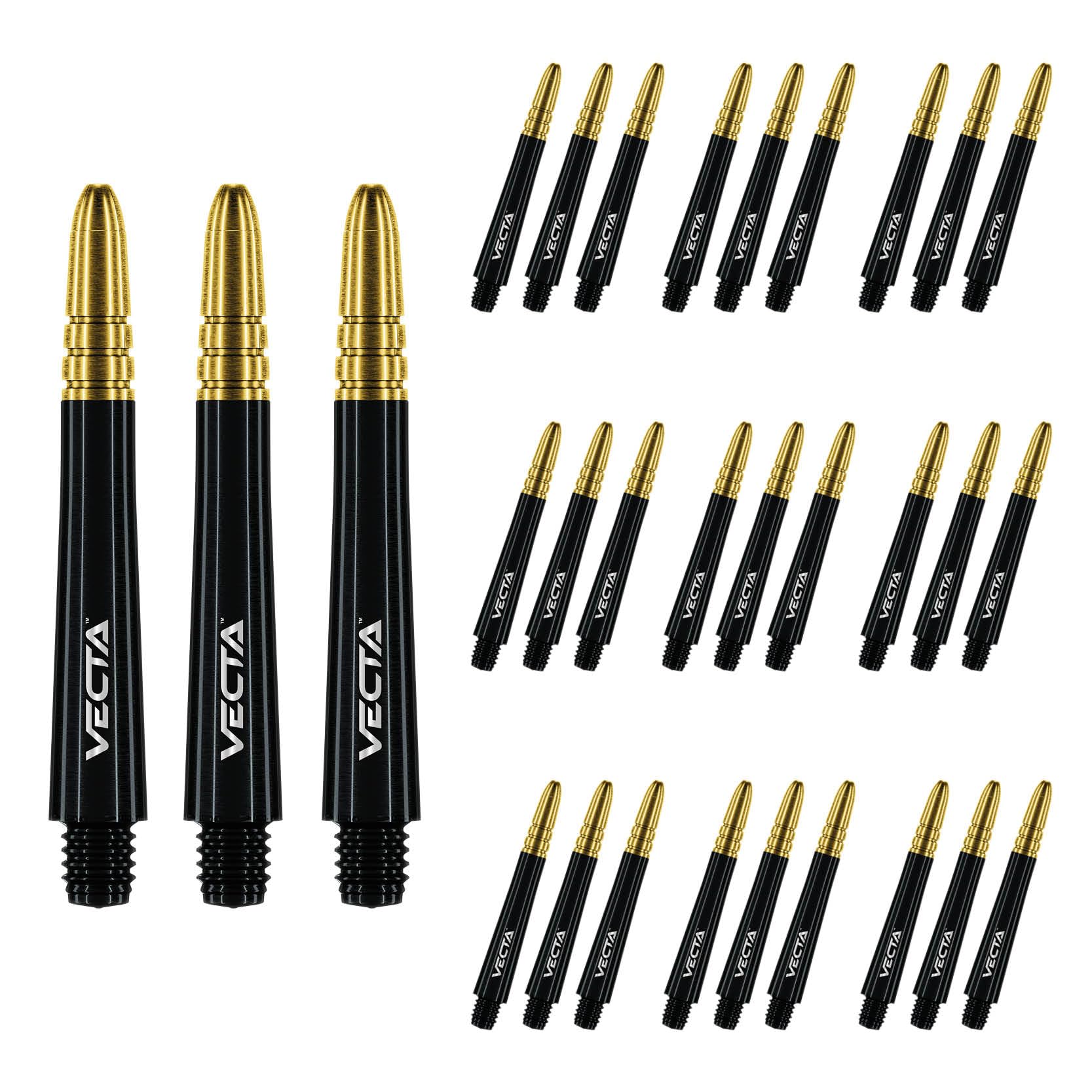 WINMAUVecta Black with Gold Medium Polycarbonate Dart Stems (Shafts) - 10 sets per pack (30 dart stems in total)
