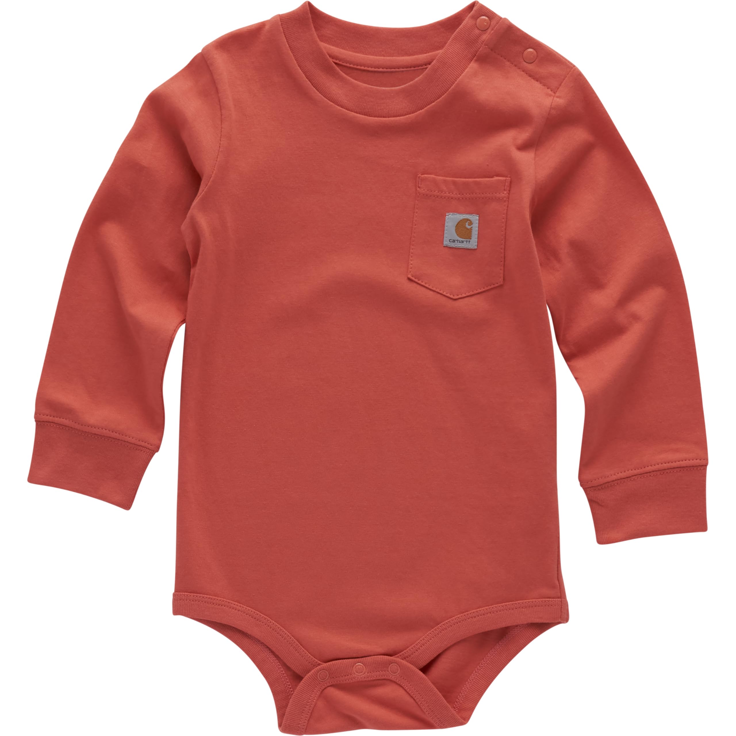 Carhartt Long-Sleeve Pocket Bodysuit | 100% Cotton | Made From Breathable, 100% Cotton Jersey | Easy Changes 24 Months Deep Sea Coral