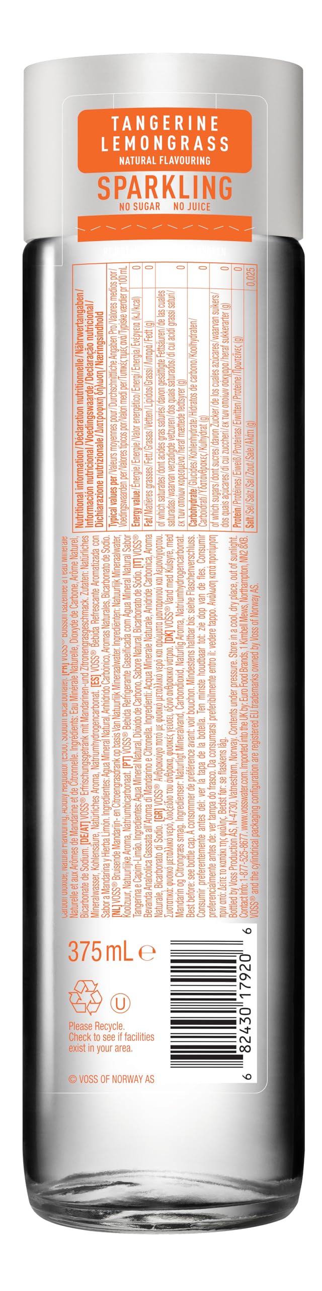 Voss Water Tangerine Lemongrass 375 ml, natürlich-fruchtiger Geschmack, 12er Pack (Einweg, 12 x 375 ml)