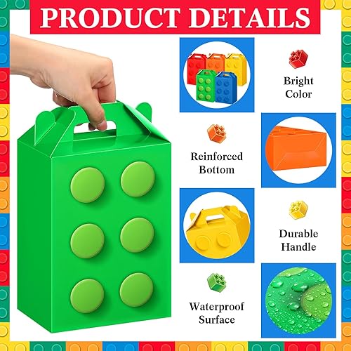 Miniatura 3 de Liliful 30 unidades de bloques de construcción, cajas de recuerdos de fiesta, colores de ladrillo de construcción, bolsas de regalo con asa, cajas