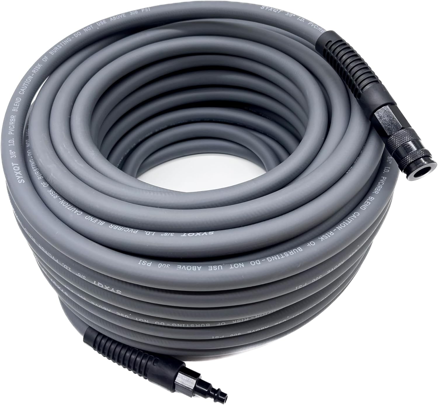 Hybrid Air Hose 3/8-Inch x 100FT，Air Compressor Hose 300 PSI Heavy Duty, Lightweight, Kink Resistant, All-Weather Flexibility with 1/4-Inch Industrial Air Fittings and Bend Restrictors,Gray