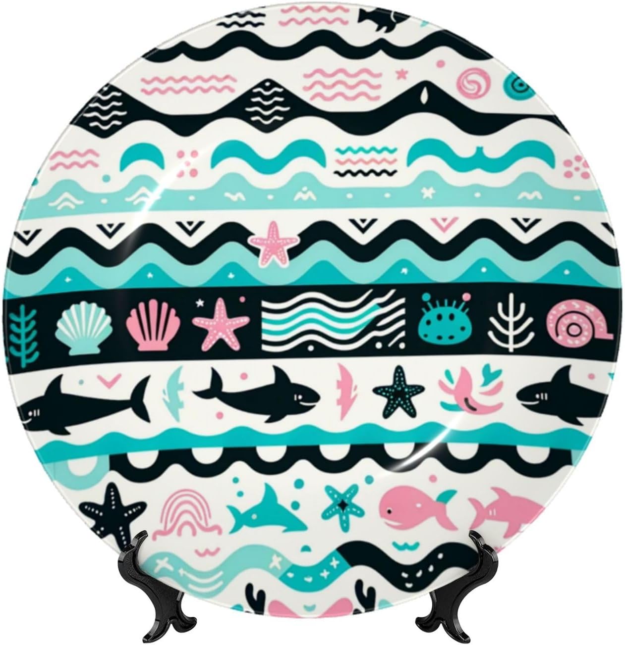 Sea-Bohemia-Style 10 Inch Decorative Plate With Stand, Elegant Display Wall Plate For Home Decor