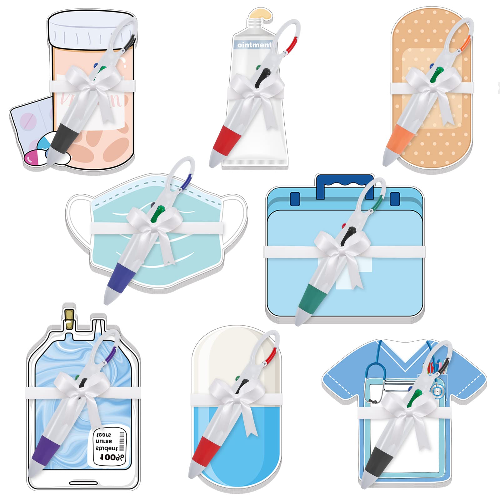 16 Pcs Funny Nurse Student Sticky Notepad with Pen Retractable Shuttle Pens Nurse Week Appreciation Gifts Nursing Student Essential for Hospital