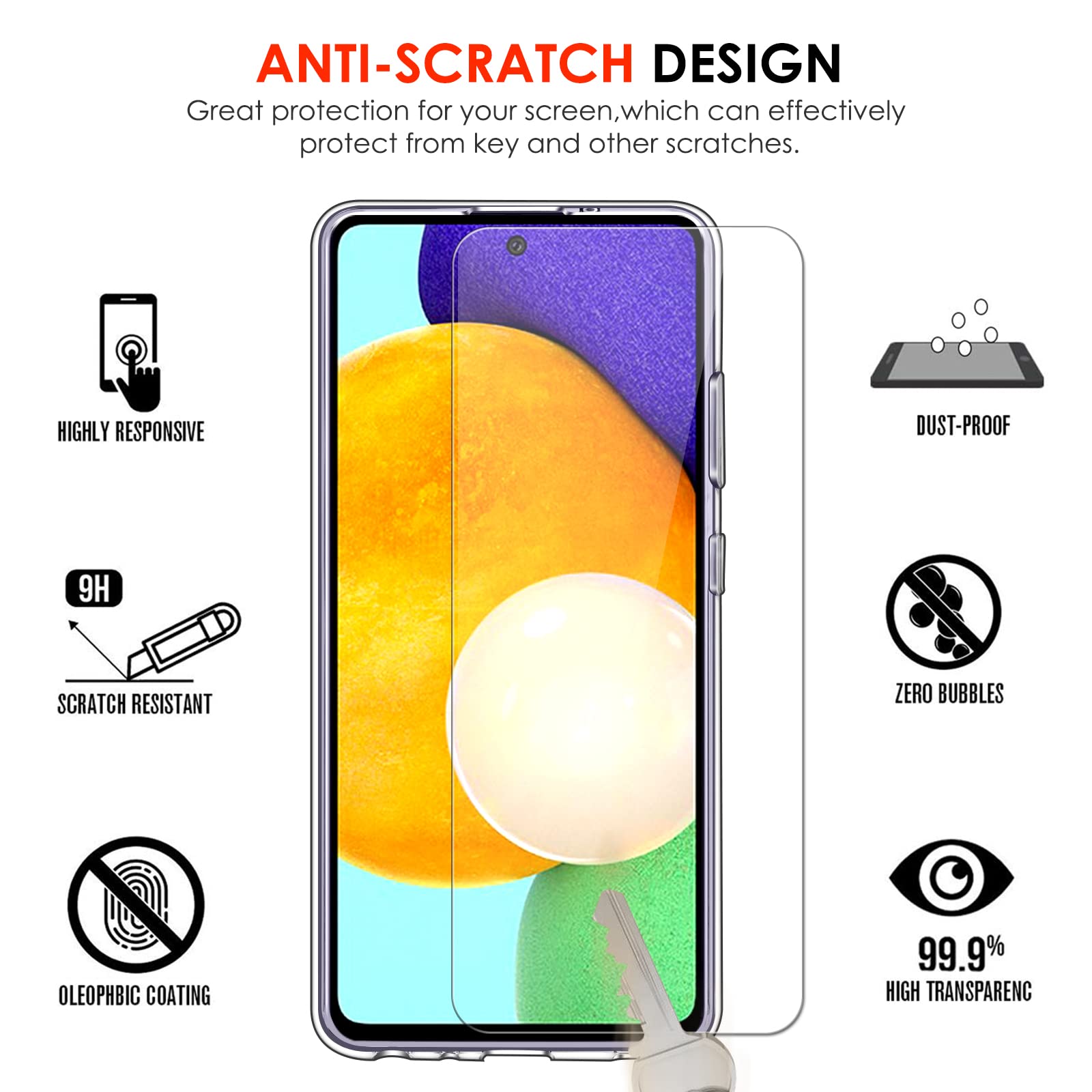iVoler Custodia Cover per Samsung Galaxy A52 4G / 5G / A52S 5G con 3 Pezzi Pellicola Vetro Temperato, Ultra Sottile Morbido TPU Trasparente Silicone Antiurto Protettiva Case