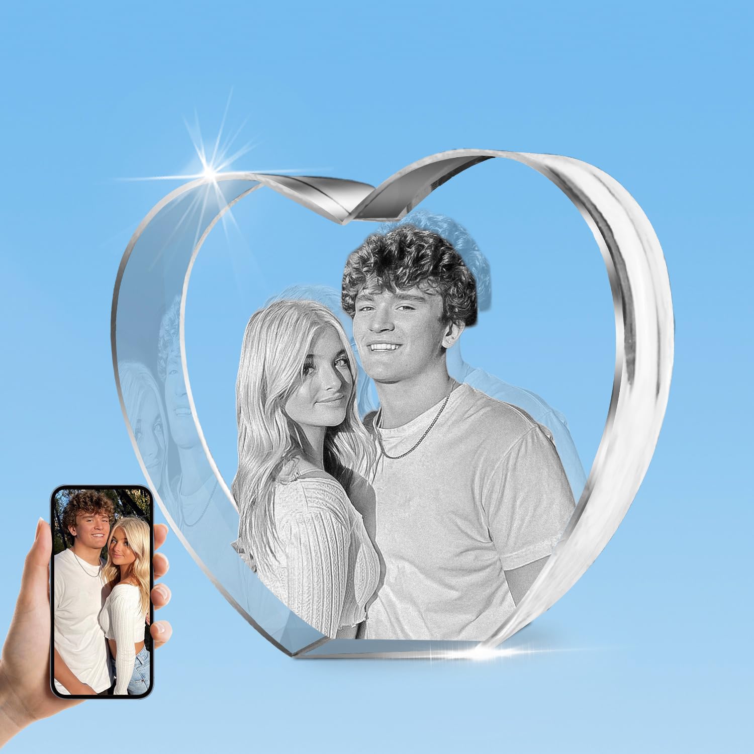 HAN'S LASER 3D Crystal Photo, Personalized Gift with Your Own Photo, Unique Mother’s Day,Birthday Gift for Women, Mother, Wife, Husband, Men(Small Heart)