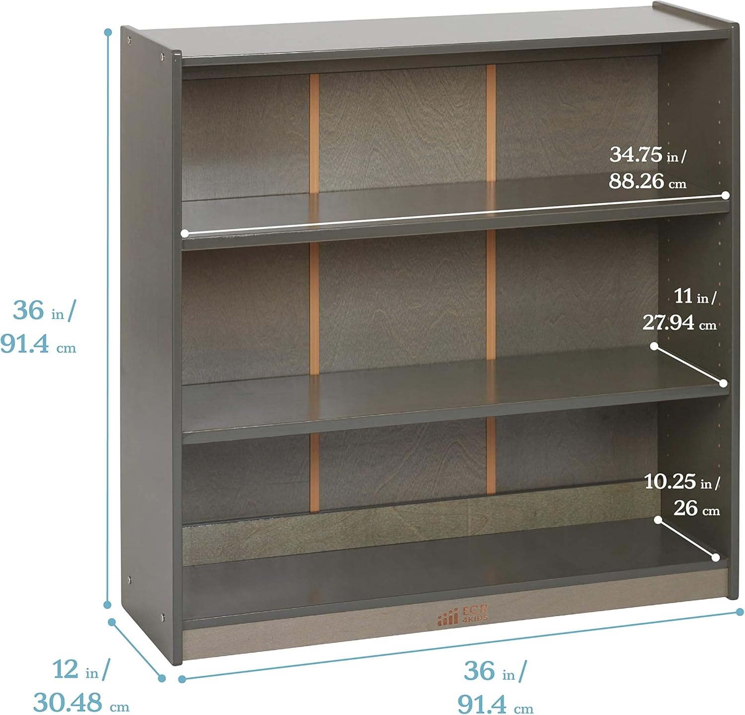 ECR4Kids Wooden Classic Bookcase with Adjustable Shelves, 36in, Classroom Bookshelf, Grey Wash