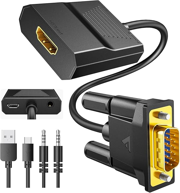 VGA to HDMI Adapter, 1080P VGA Input to HDMI Output Converter with Audio, Old PC to TV/Monitor, FOINNEX Active VGA Male to HDMI Female Adaptor for Computer, Desktop, Laptop, Monitor, Projector, HDTV
