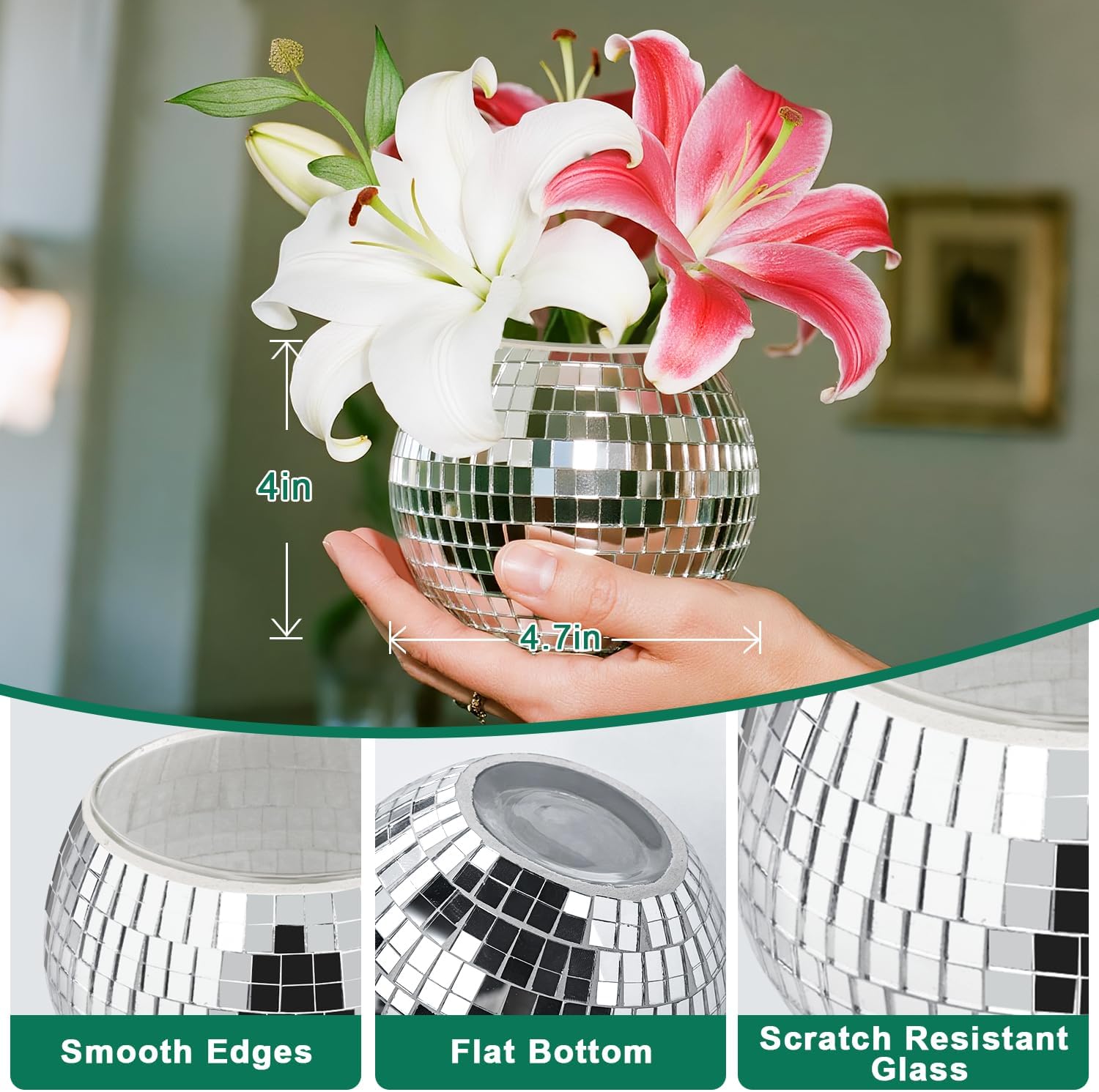 Luditek 6 Pcs Disco Ball Vase, Table Centerpieces for Wedding Birthday Christmas, Mirror Disco Ball Decor for Home Glass Planter Party Decorations & Unique Gifts for Flower Plant Lover