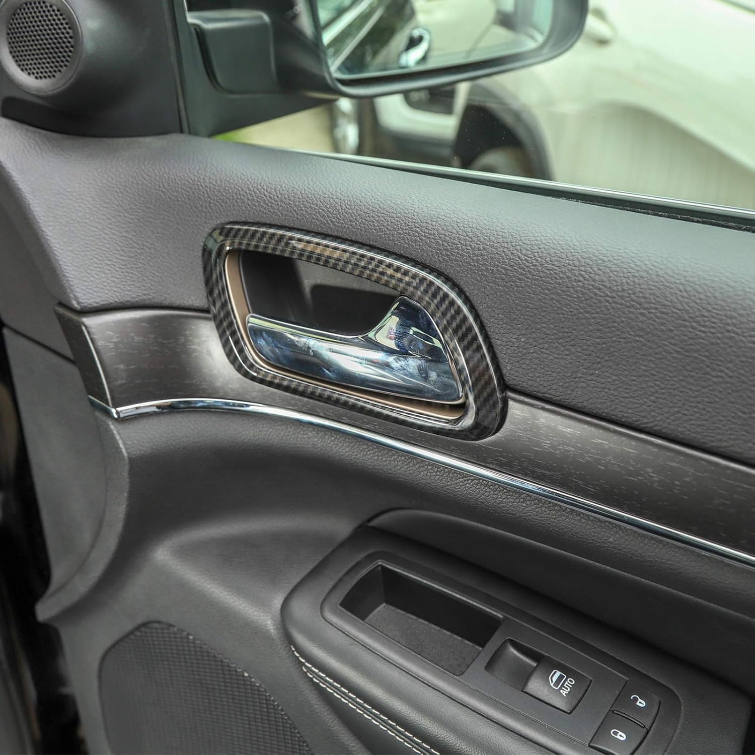 JeCar Inner Door Handle Decoration Ring ABS Interior Trim Cover for 2011-2020 Grand Cherokee WK2, Carbon Fiber Texture