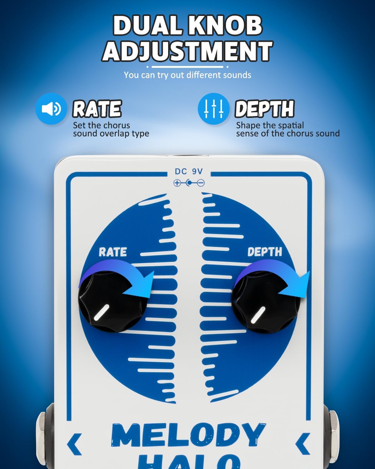 STRICH Chorus Guitar Pedal, Tutti Love Analog Chorus Effect Classic Warm, True Bypass for Electric Guitar, White and Blue, MELODY HALO, White and Blue
