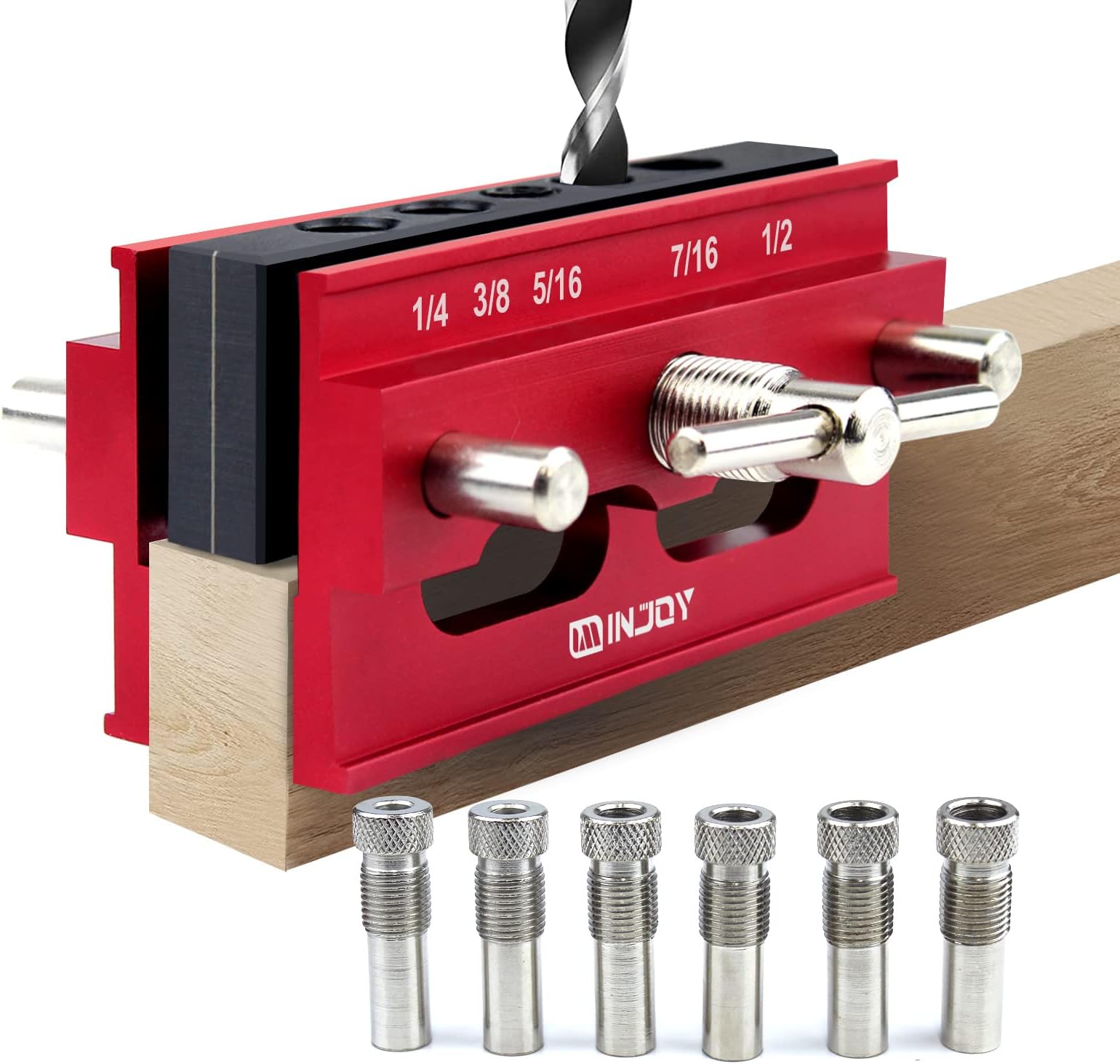 Self Centering Dowel Jig, Wood Dowel Drill Guide Tool with Step Drill Guide Bushings Set, Biscuit Joiner Woodworking Tools Drill Jig for Cabinets