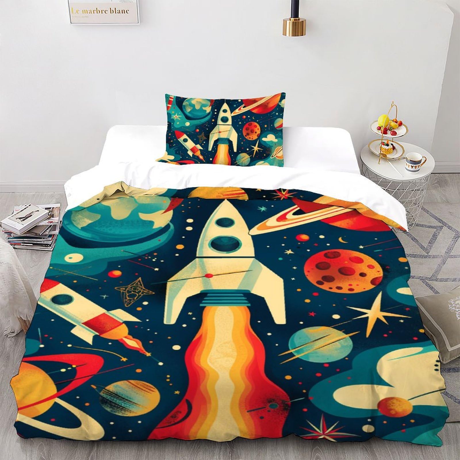 Housse de couette planètes lit simple zippée facile à laver
