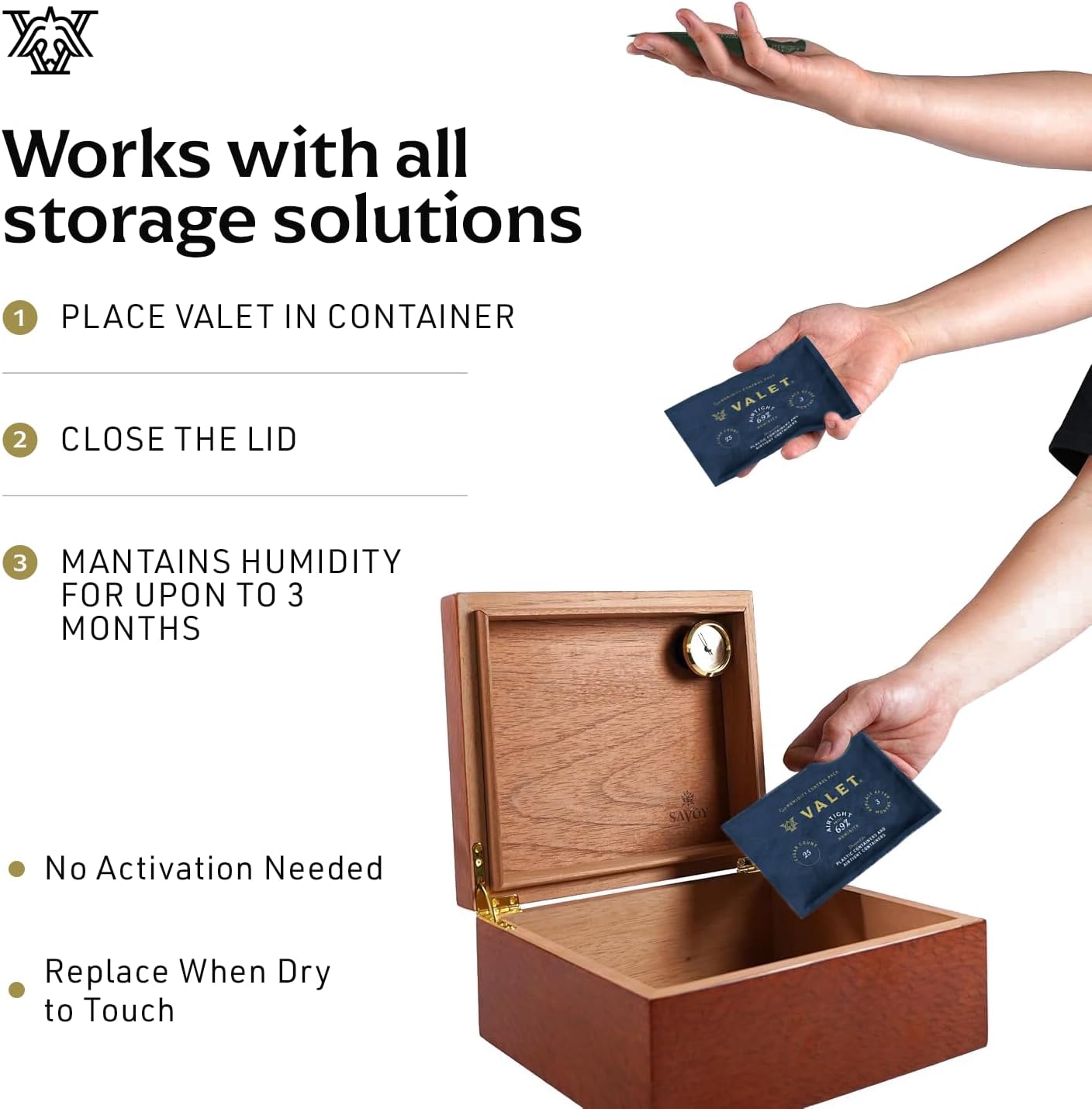 Valet 69% Two-Way Humidity Packs 8-Pack (60g) for Plastic or Wood