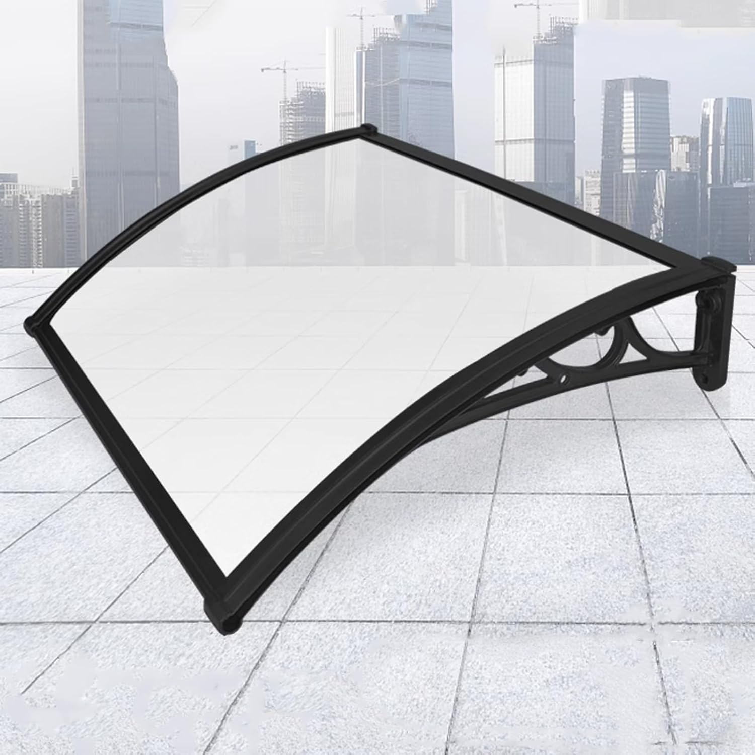 Front Door Awning, Polycarbonate Door Canopy, Modern Curved Window Awning Rain Cover, Easy Assemble, for Uv, Rain, Snow Protection(Transparent Color,60x100cm)