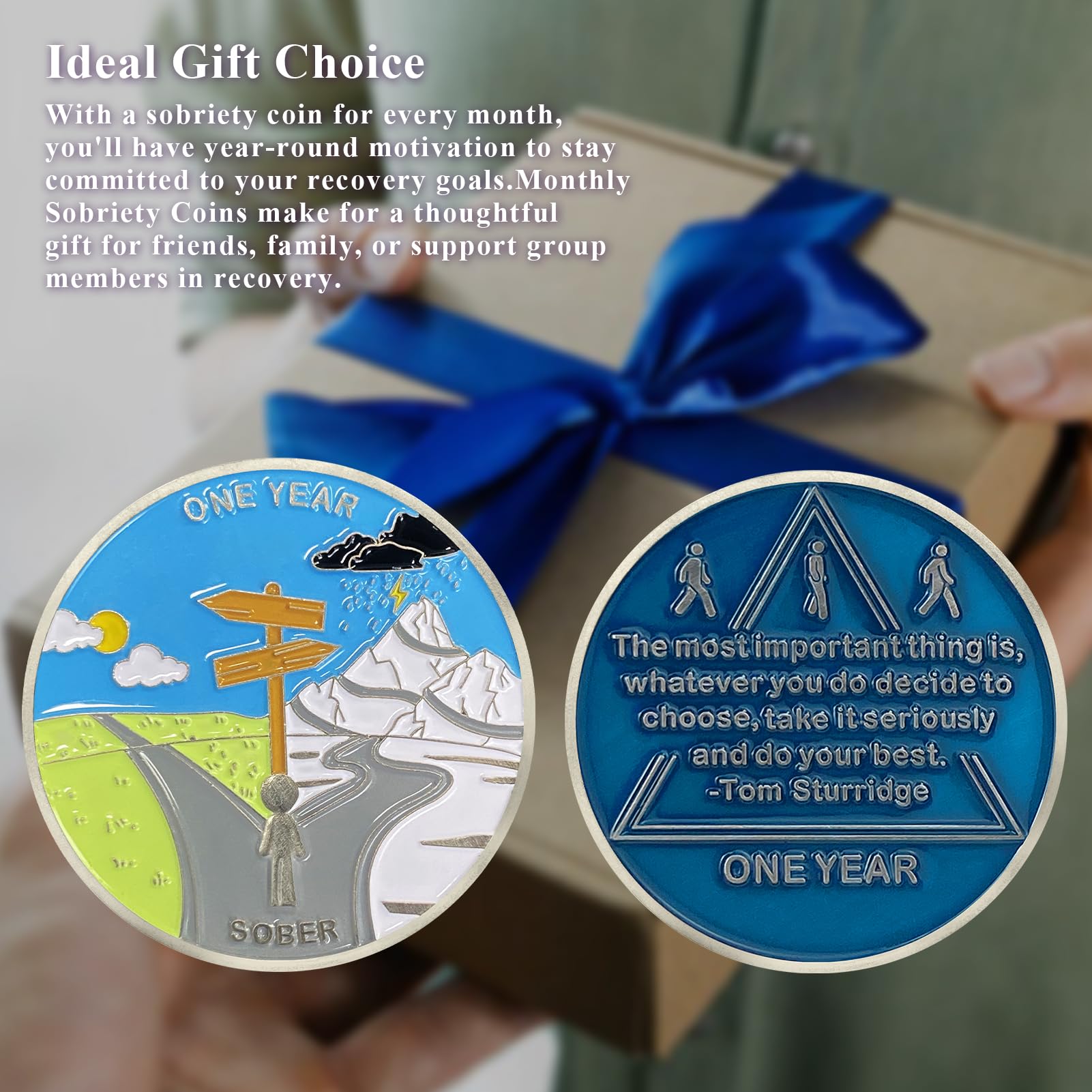 Medaglione Aa Blu Argentato 21 Year Alcoholics Anonymous Medallion Blue Gold Plated AA Sobriety Chip Coin Moneta Sobrietà Blue Silver