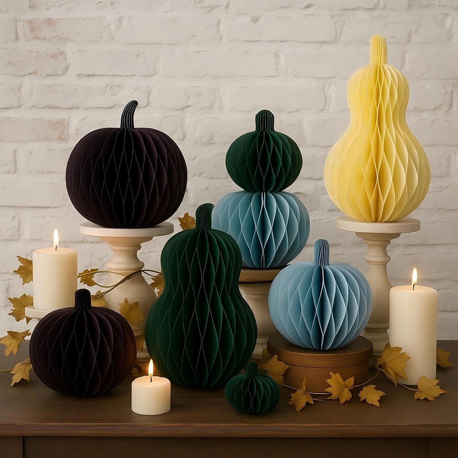 Eersida 7 Pcs Large Fall Pumpkin Honeycomb Centerpieces 3D Autumn Harvest Paper Pumpkin Honeycomb Centerpiece Thanksgiving Party Decoration Table Decoror Home Office Party Supplies