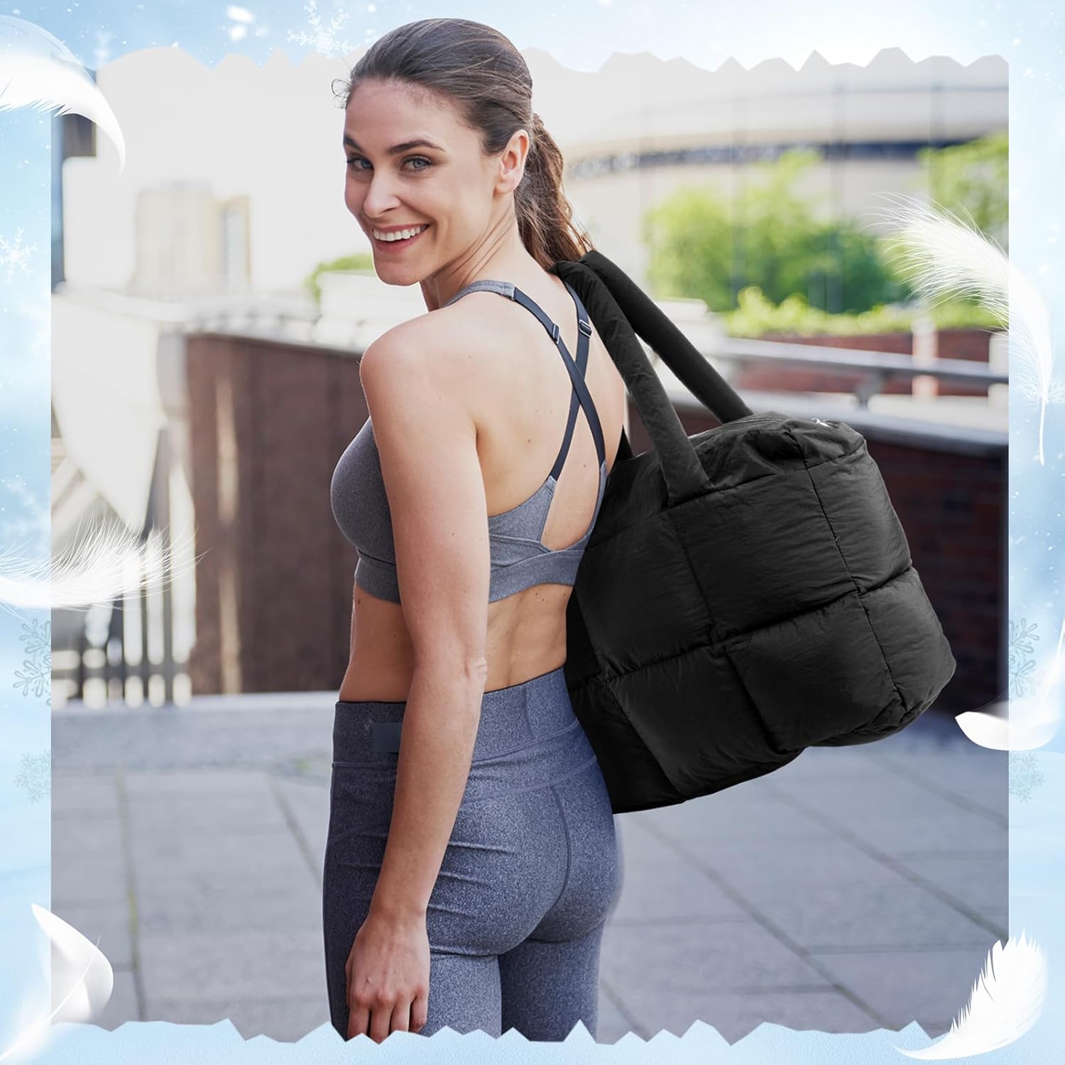 Abbylike Large Puffer Tote Bag for Women Quilted Puffy Handbag with Zipper Lightweight Satchel Purse Bow Gift Winter - Image 3