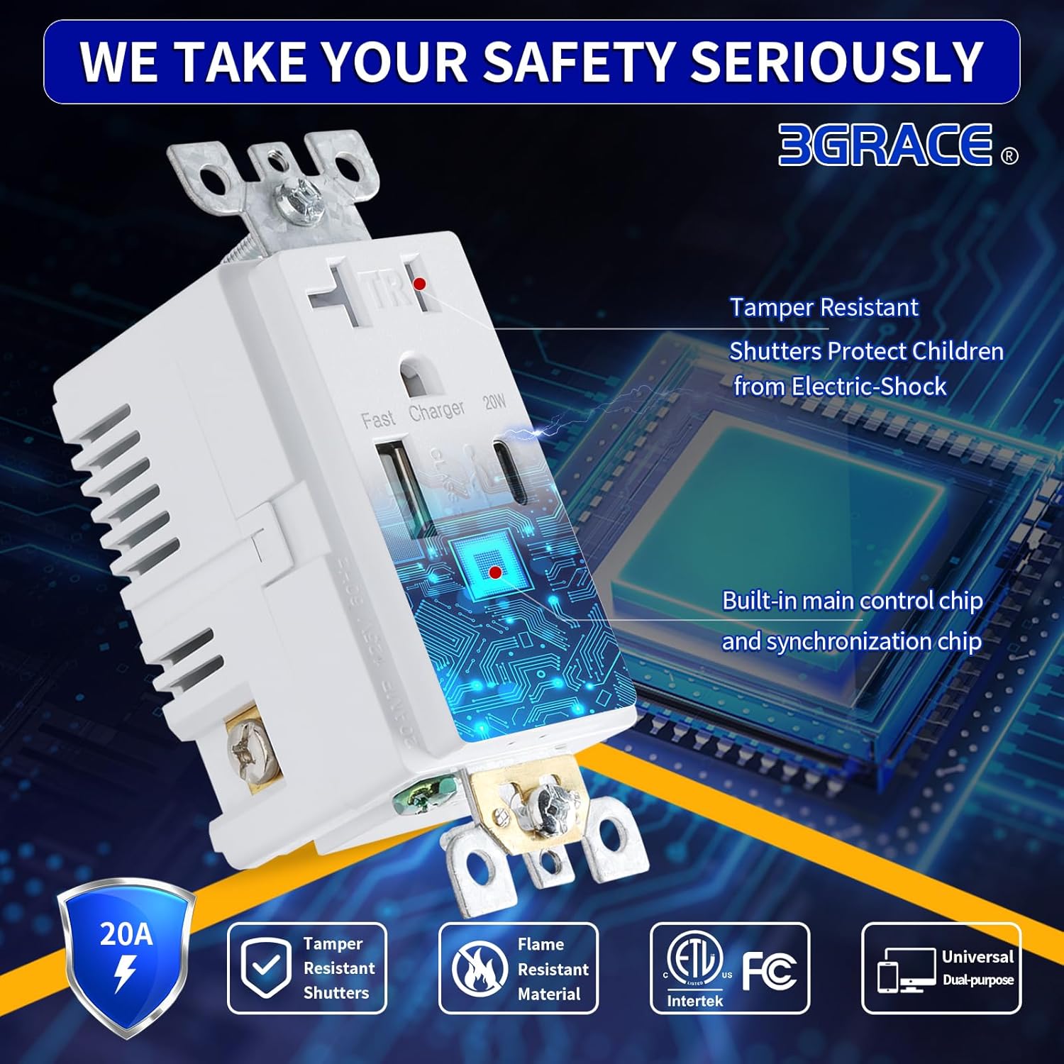 USB Wall Outlet, Charger Outlets Receptacles with 4.2A USB C Ports, 20 Amp Duplex Tamper Resistant Receptacle Plug with Electrical Outlet, Wall Plate Included, ETL Listed，White (White, 10Pack)