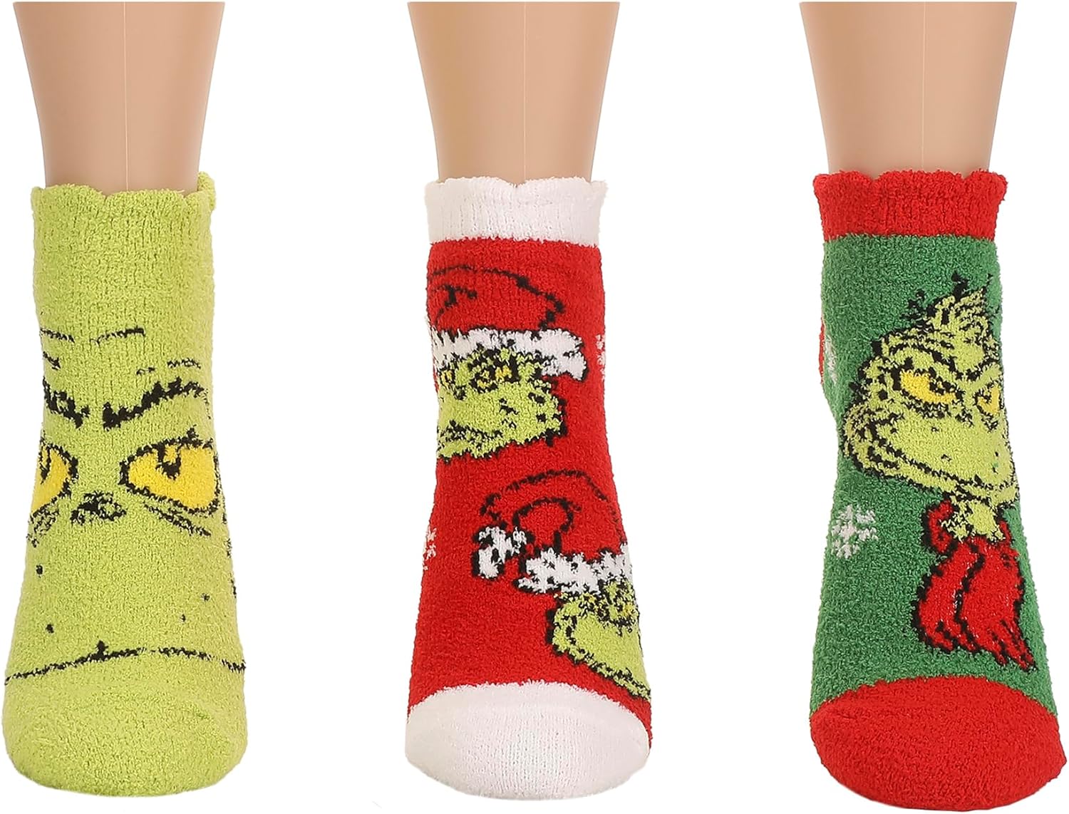 Bioworld The Grinch AOP Big Face Womens Cozy Ankle Socks 3 Pack - Image 2