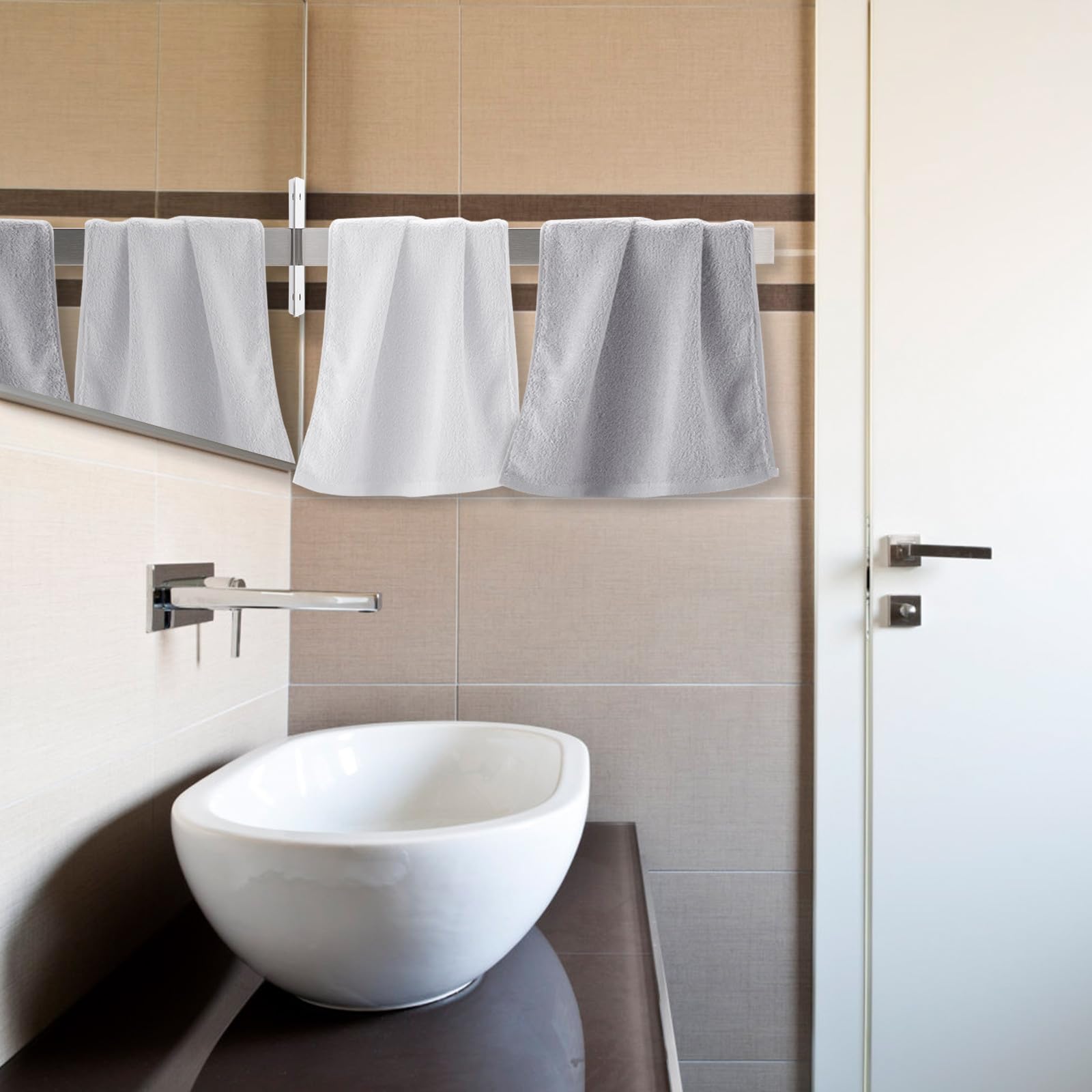 Portasciugamani in acciaio inox 304, montaggio a parete, senza foratura, elegante finitura argentata, perfetto per bagno e cucina, design elegante