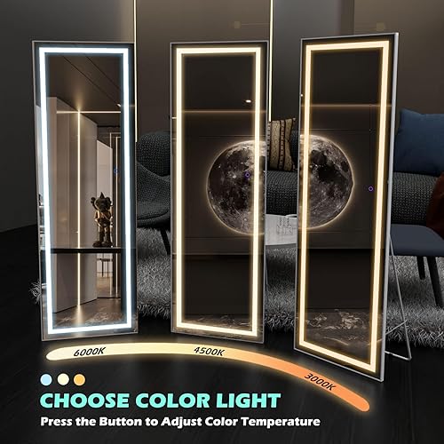 Miniatura 6 de FENNIO Espejo de longitud completa con luces de 64 x 21 pulgadas, espejo LED de cuerpo completo, espejo iluminado de pie, espejo colgante montado en