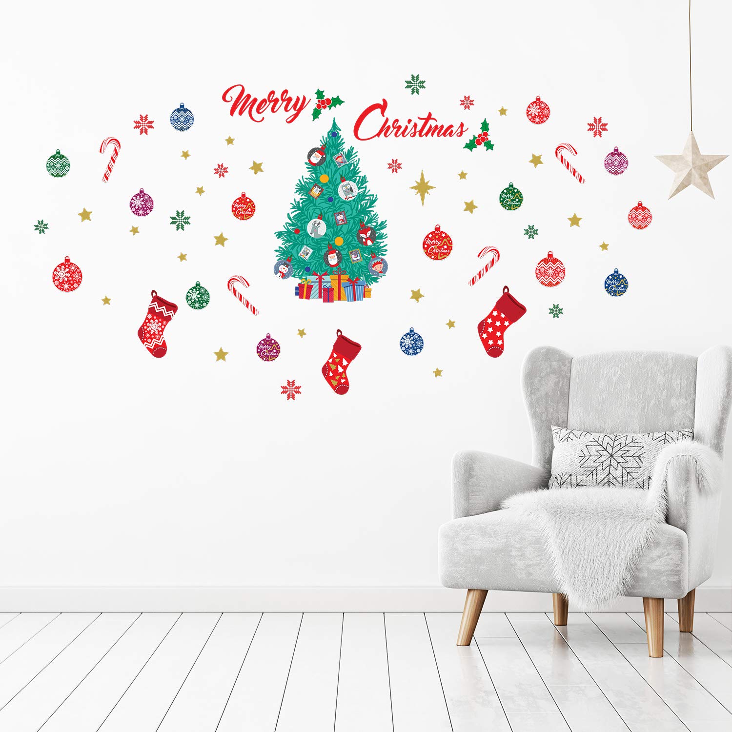 WALPLUS Christmas Decorations Sale Clearance Peel and Stick Wall Window Stickers Xmas Gift Living Room Bedroom Home Christmas Decor DIY Art (Merry Christmas Decor Set)