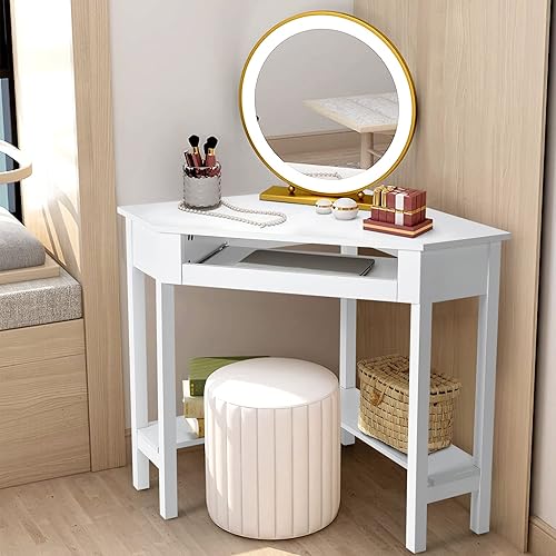 Miniatura 8 de COSTWAY Escritorio esquinero con gabinete, escritorio de esquina compacto para computadora, mesa de estudio y escritura con bandeja para teclado y