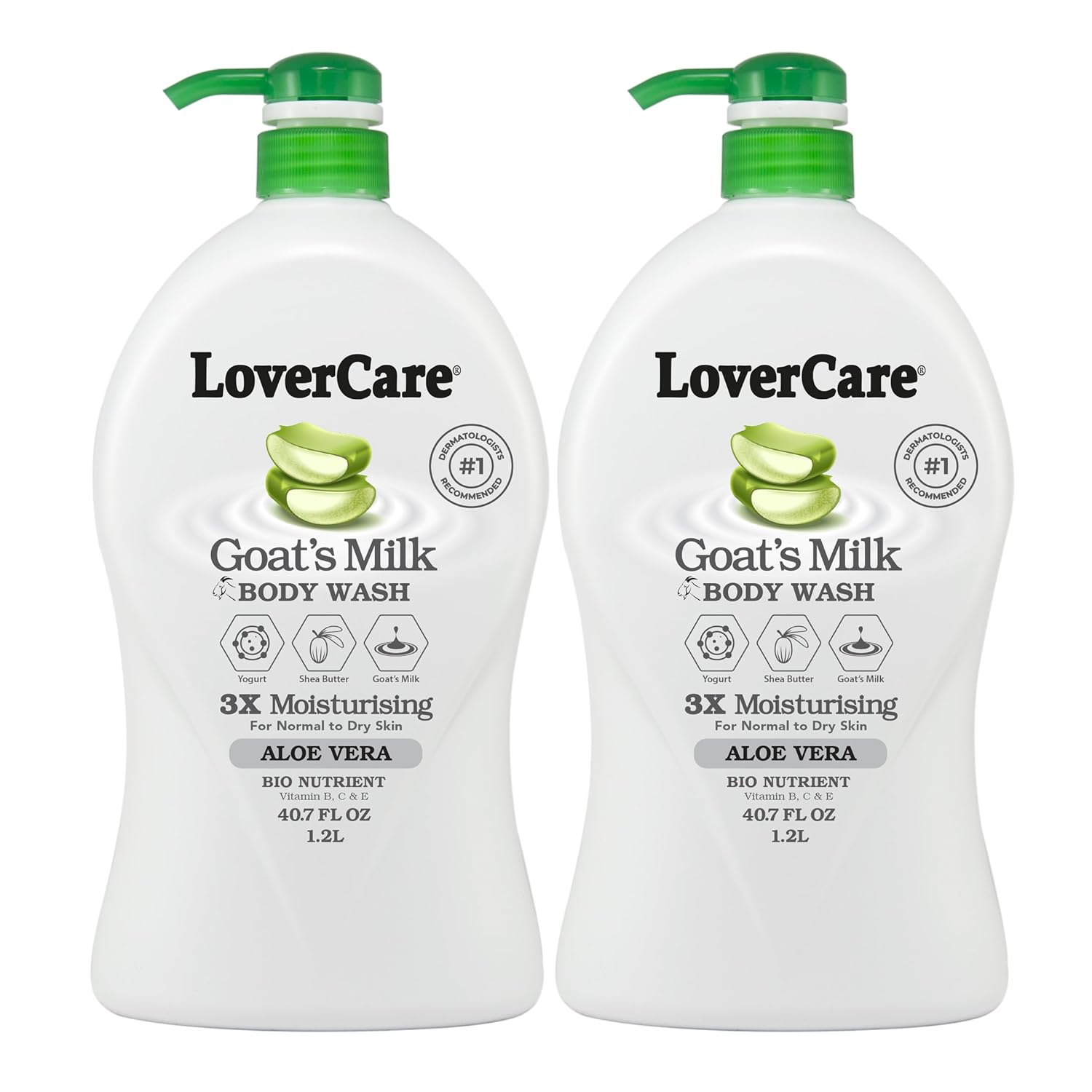 LoverCare Goat's Milk Moisturizing Body Wash Shower Cream Aloe Vera 40.7 Fl.Oz - Pack of 2