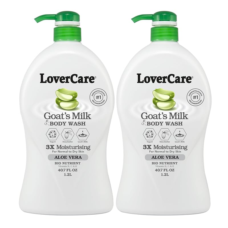Lover's Care Sabonete líquido corporal com leite de cabra e aloe vera, 2 frascos de aproximadamente 1.207 mL
