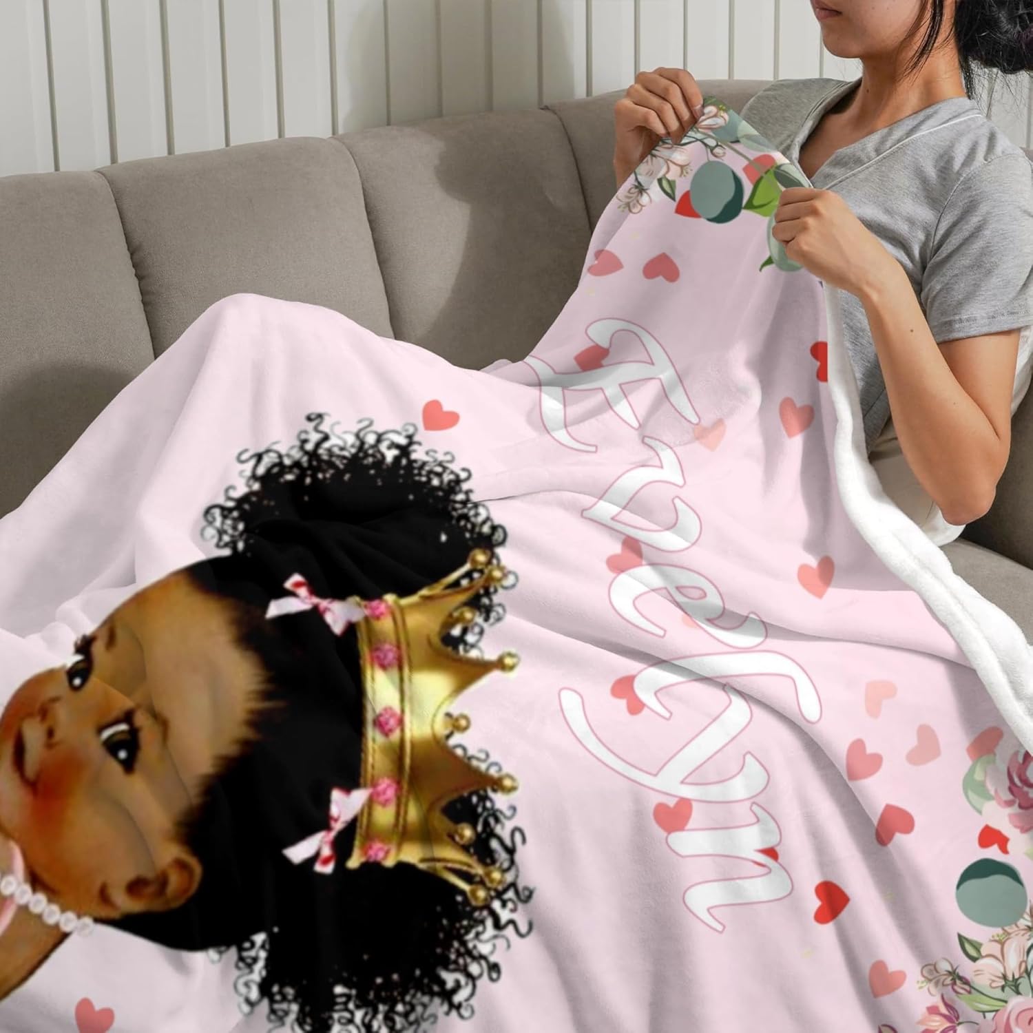 Artsadd Personalized Black Girl Fleece Throw Blanket with Name Custom Black Girl Blanket for Baby Girl African Girl Blanket African Girl Gift Ideas for Baby Girls Birthday Anniversary